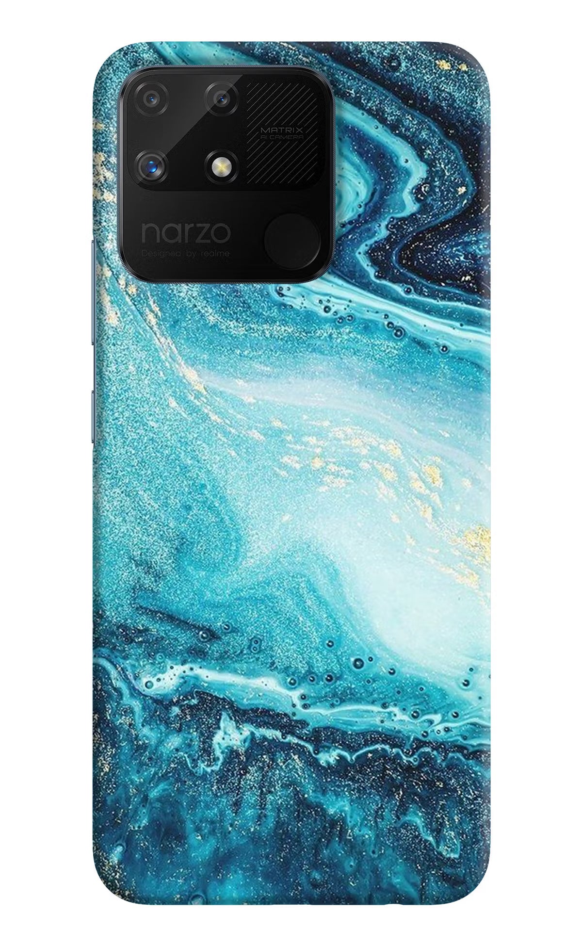 Blue Glitter Marble Realme Narzo 50A Back Cover - Blue Glitter Marble Realme Narzo 50A Hard Case Back Cover by Casekaro Blue Glitter Marble Realme Narzo 50A Hard Case Back Cover by Casekaro