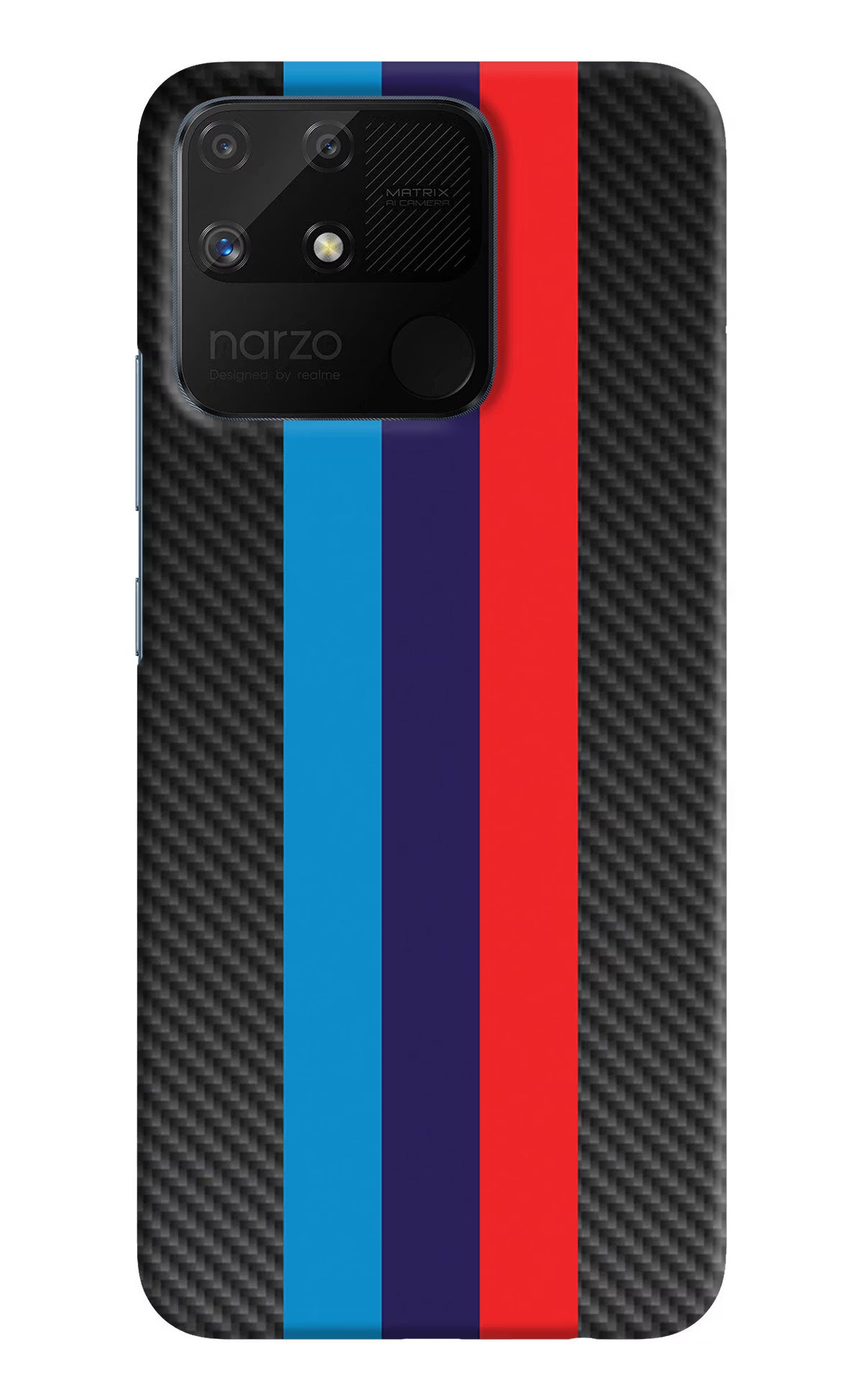 BMW Stripes Pattern Realme Narzo 50A Back Cover - BMW Stripes Pattern Realme Narzo 50A Hard Case Back Cover by Casekaro BMW Stripes Pattern Realme Narzo 50A Hard Case Back Cover by Casekaro