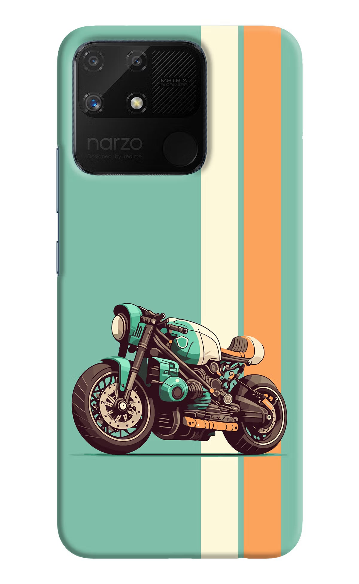Striped Moto Drift Realme Narzo 50A Back Cover - Striped Moto Drift Realme Narzo 50A Hard Case Back Cover by Casekaro Striped Moto Drift Realme Narzo 50A Hard Case Back Cover by Casekaro