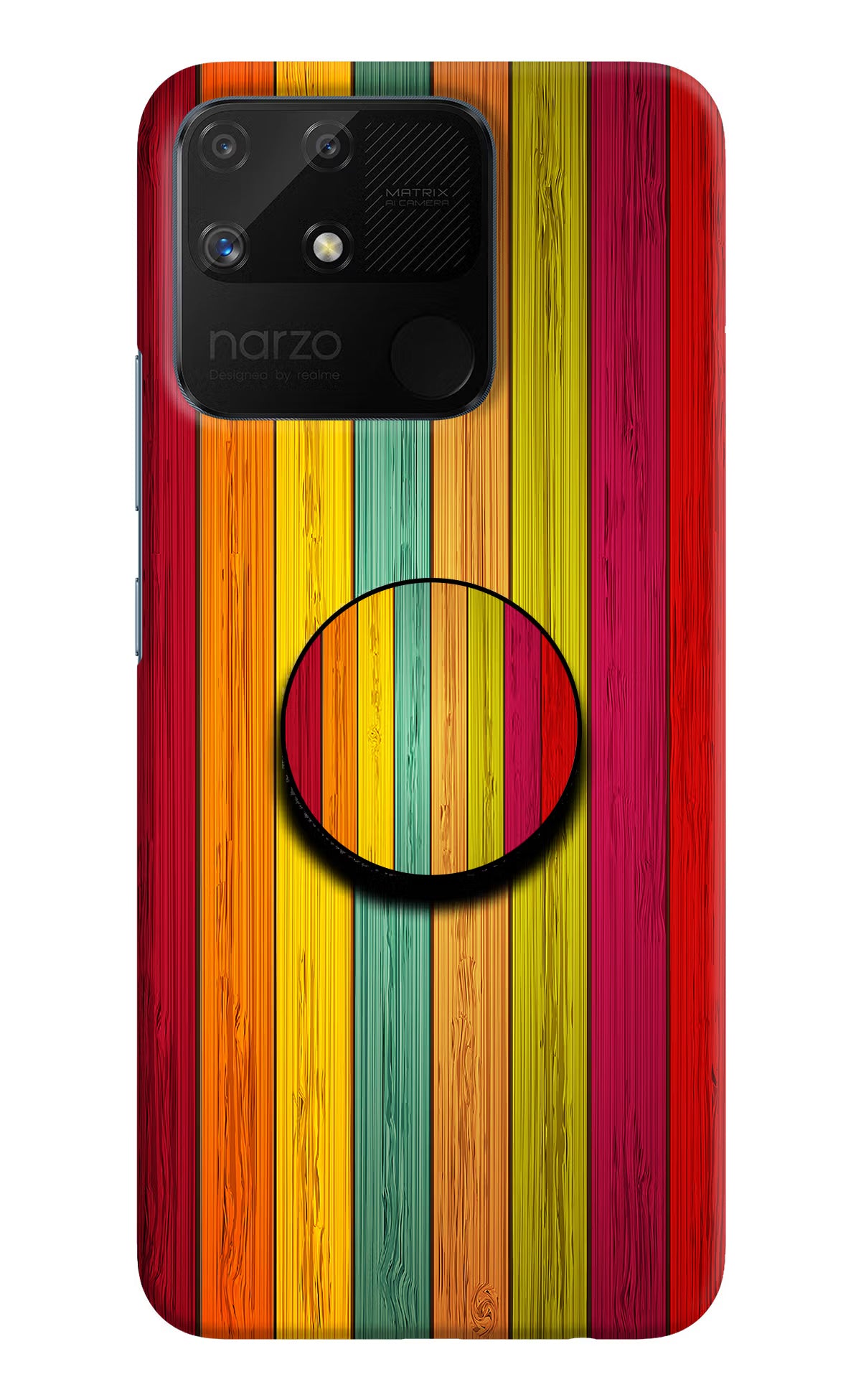 Multicolor Wooden Realme Narzo 50A Pop Case - Multicolor Wooden Realme Narzo 50A Pop Case by Casekaro Multicolor Wooden Realme Narzo 50A Pop Case by Casekaro