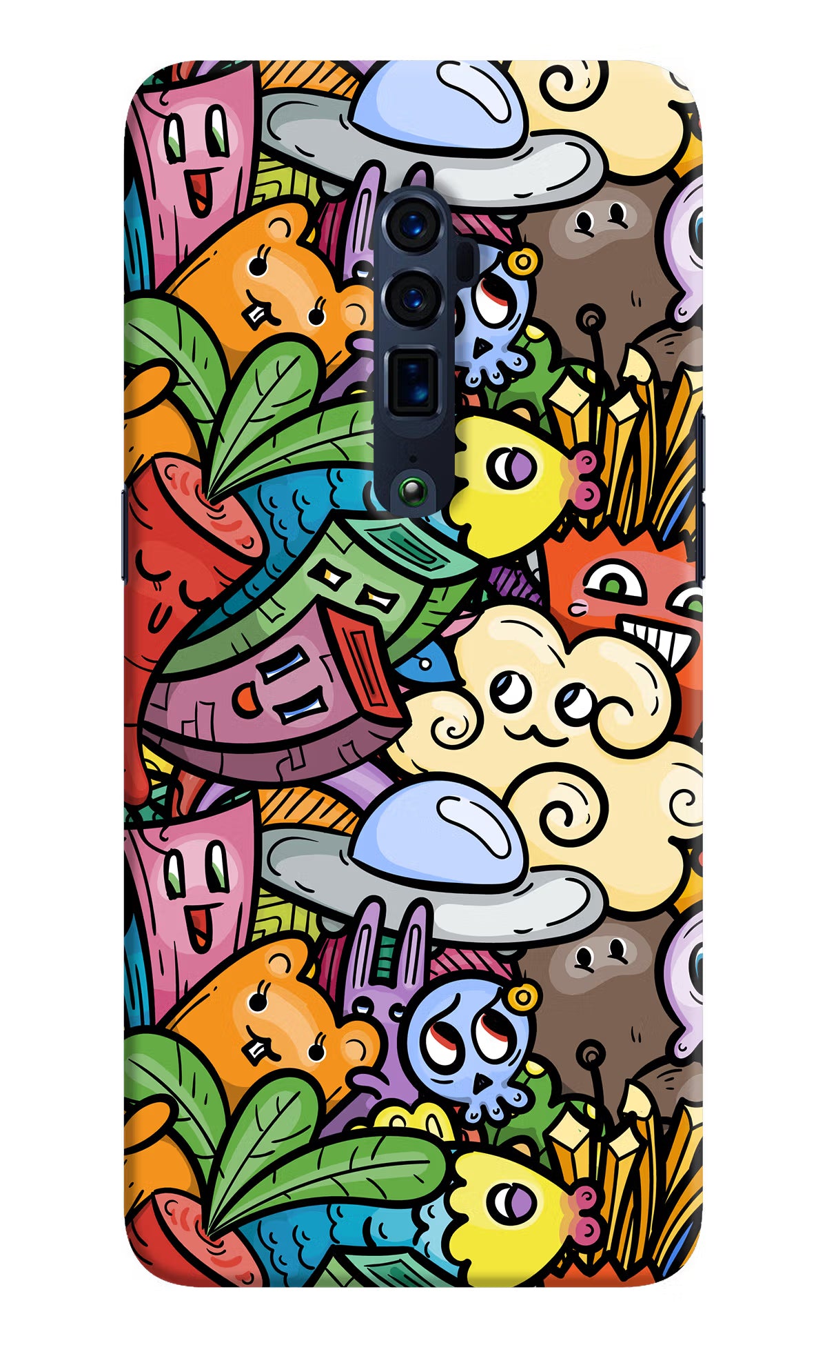 Veggie Doodle Oppo Reno 10x Zoom Back Cover - Veggie Doodle Oppo Reno 10x Zoom Hard Case Back Cover by Casekaro Veggie Doodle Oppo Reno 10x Zoom Hard Case Back Cover by Casekaro