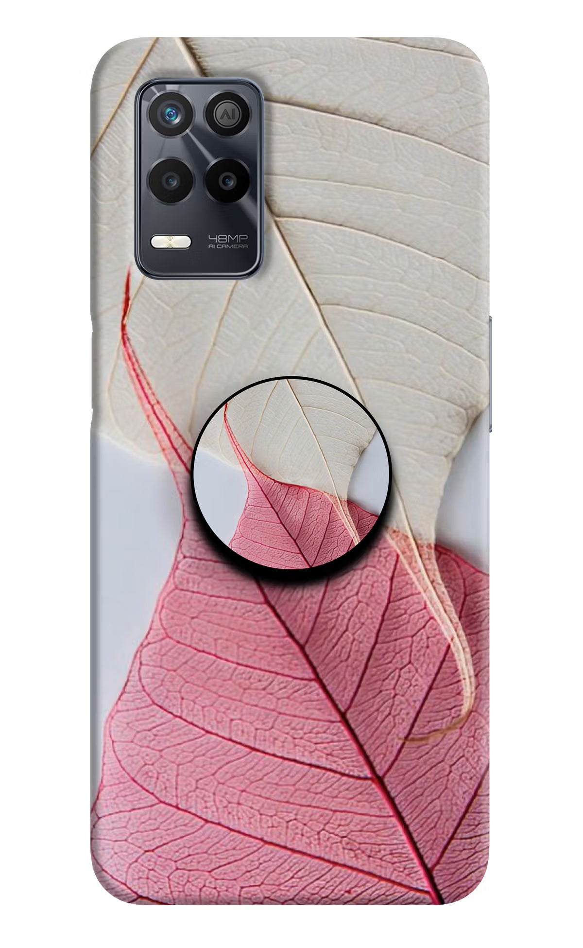 White Pink Leaf Realme 9 5G Pop Case - White Pink Leaf Realme 9 5G Pop Case White Pink Leaf Realme 9 5G Pop Case
