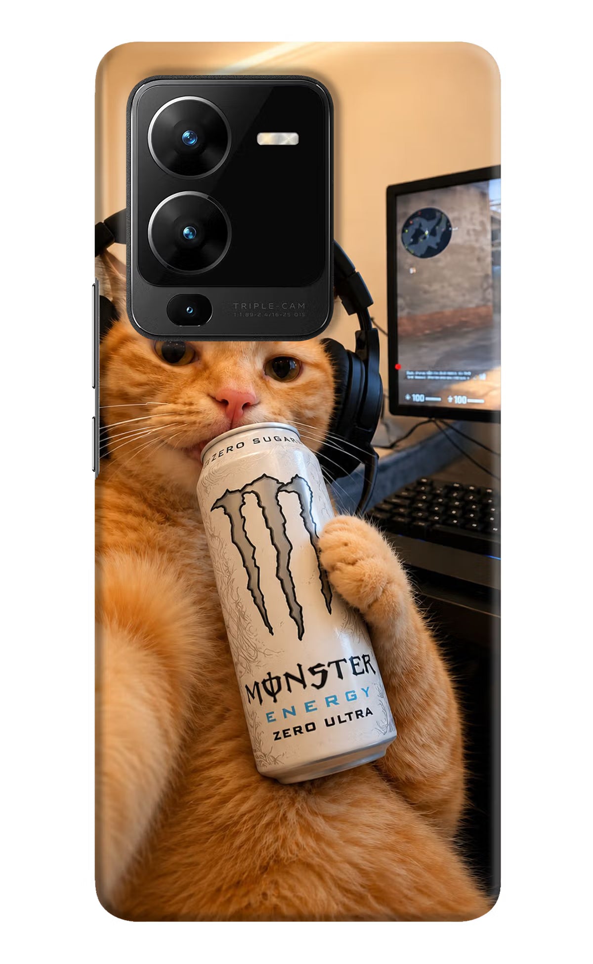 Gamer Cat Energy Vivo V25 Pro 5G Back Cover - Gamer Cat Energy Vivo V25 Pro 5G Back Cover Gamer Cat Energy Vivo V25 Pro 5G Back Cover