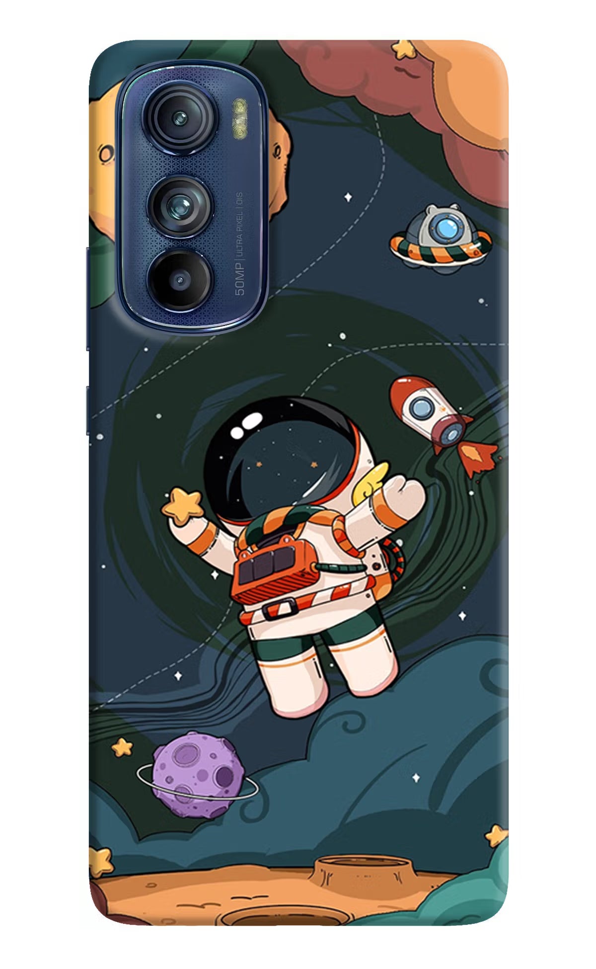 Cartoon Astronaut Moto Edge 30 Hard Case Back Cover by Casekaro