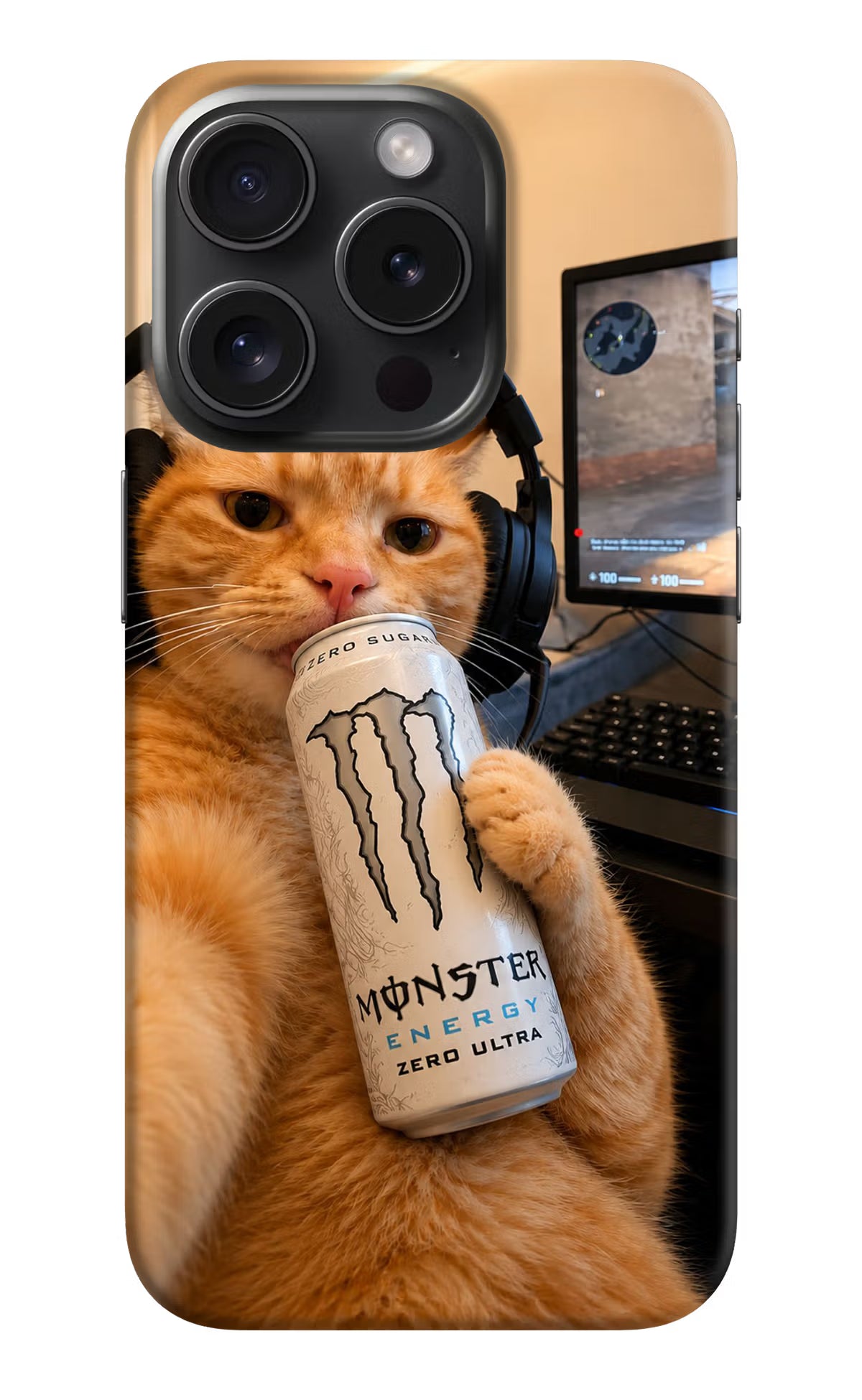 Gamer Cat Energy iPhone 15 Pro Back Cover - Gamer Cat Energy iPhone 15 Pro Back Cover Gamer Cat Energy iPhone 15 Pro Back Cover