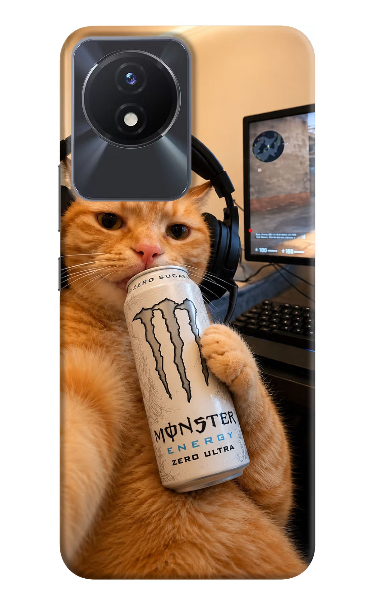 Gamer Cat Energy Vivo Y02/Y02T Back Cover - Gamer Cat Energy Vivo Y02/Y02T Back Cover Gamer Cat Energy Vivo Y02/Y02T Back Cover
