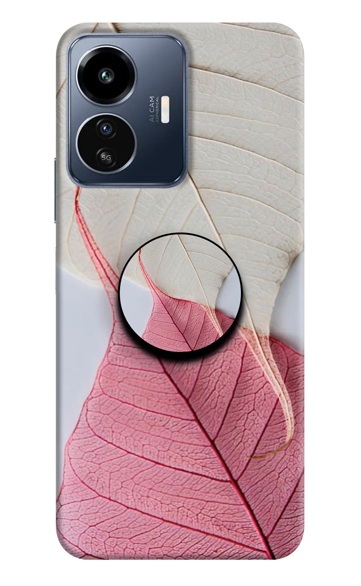 White Pink Leaf IQOO Z6 Lite 5G Pop Case - White Pink Leaf IQOO Z6 Lite 5G Pop Case White Pink Leaf IQOO Z6 Lite 5G Pop Case