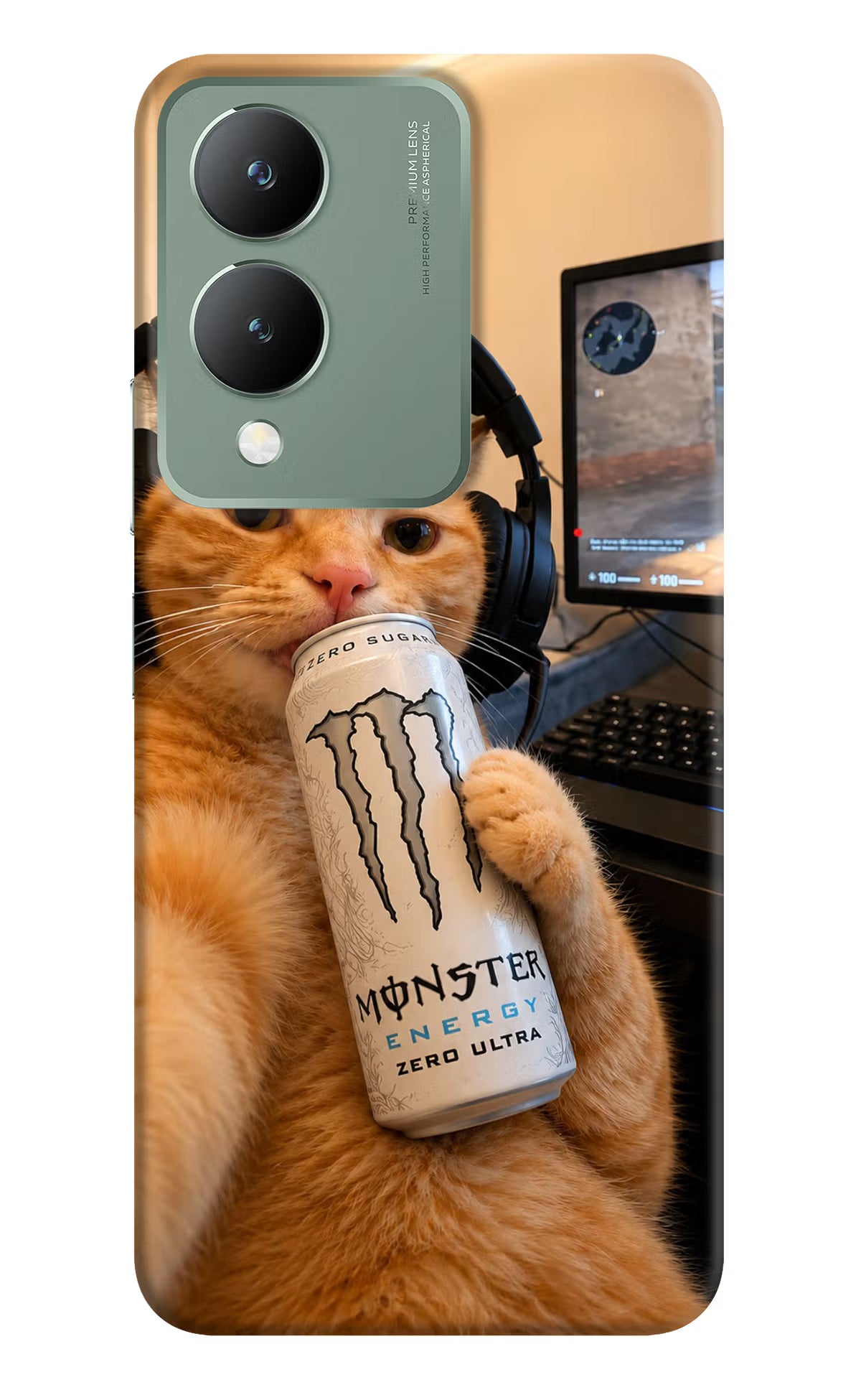 Gamer Cat Energy Vivo Y17s Back Cover - Gamer Cat Energy Vivo Y17s Back Cover Gamer Cat Energy Vivo Y17s Back Cover