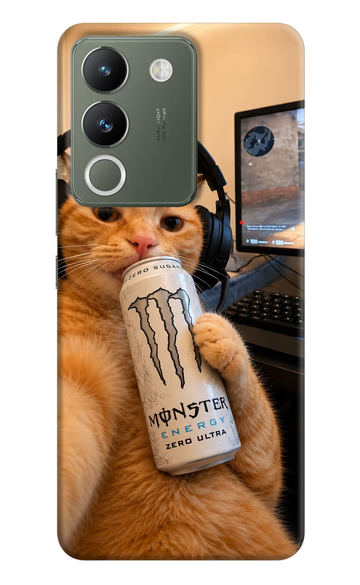 Gamer Cat Energy Vivo Y200 5G Back Cover - Gamer Cat Energy Vivo Y200 5G Back Cover Gamer Cat Energy Vivo Y200 5G Back Cover