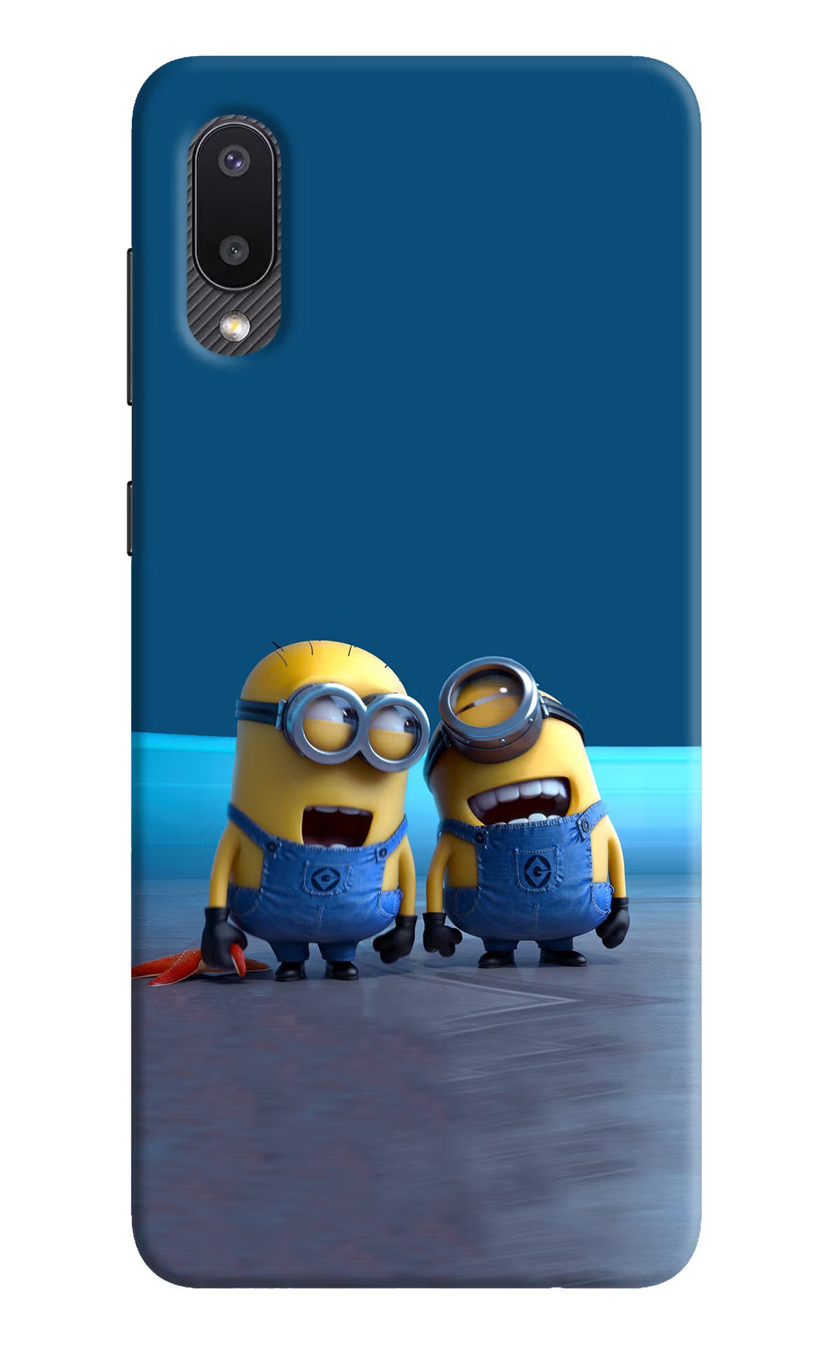 Minion Laughing Samsung M02 Back Cover - Minion Laughing Samsung M02 Hard Case Back Cover by Casekaro Minion Laughing Samsung M02 Hard Case Back Cover by Casekaro