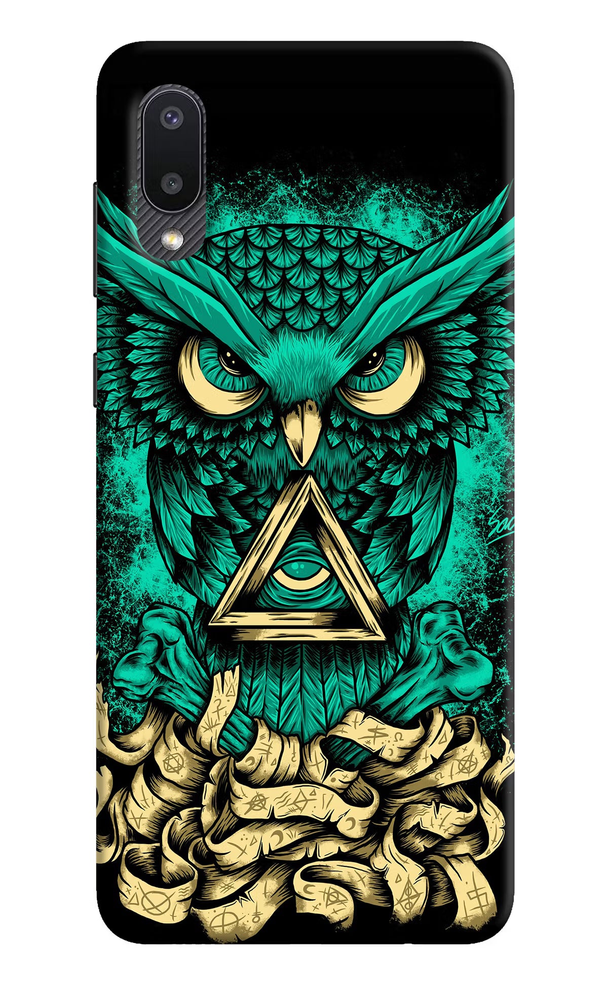 Green Owl Samsung M02 Back Cover - Green Owl Samsung M02 Hard Case Back Cover by Casekaro Green Owl Samsung M02 Hard Case Back Cover by Casekaro