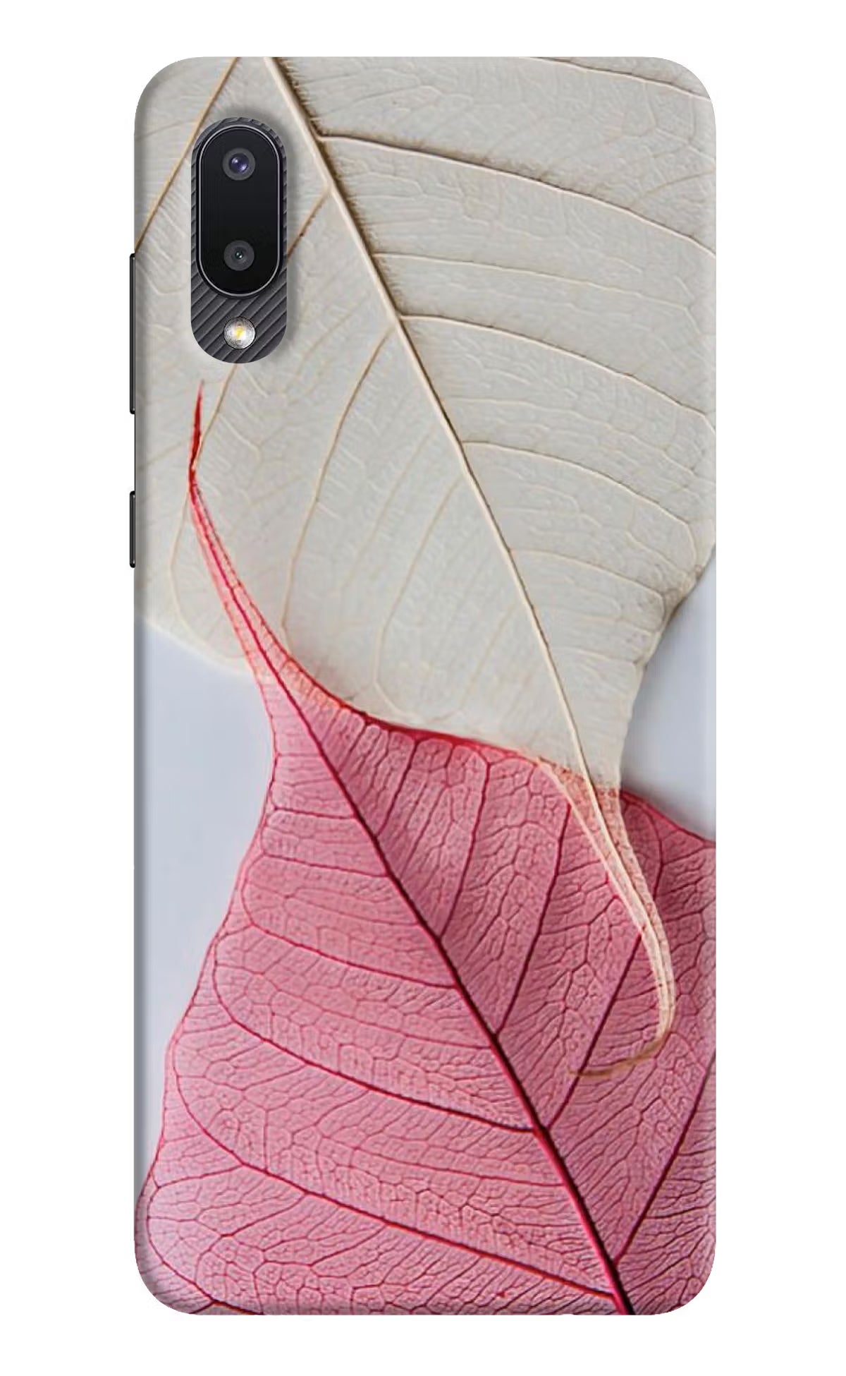 White Pink Leaf Samsung M02 Back Cover - White Pink Leaf Samsung M02 Hard Case Back Cover by Casekaro White Pink Leaf Samsung M02 Hard Case Back Cover by Casekaro