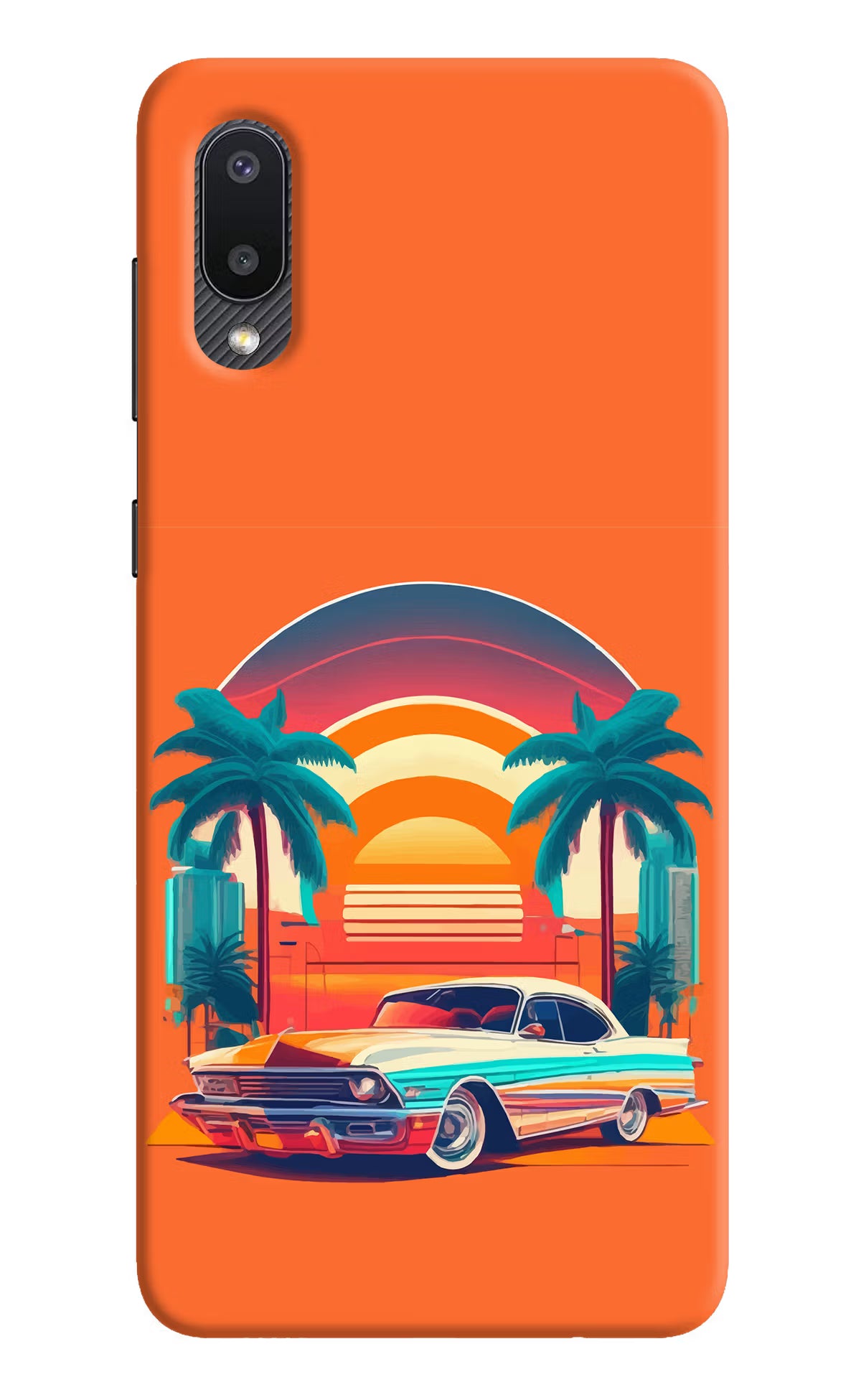 Palm Drive 80s Samsung M02 Back Cover - Palm Drive 80s Samsung M02 Hard Case Back Cover by Casekaro Palm Drive 80s Samsung M02 Hard Case Back Cover by Casekaro