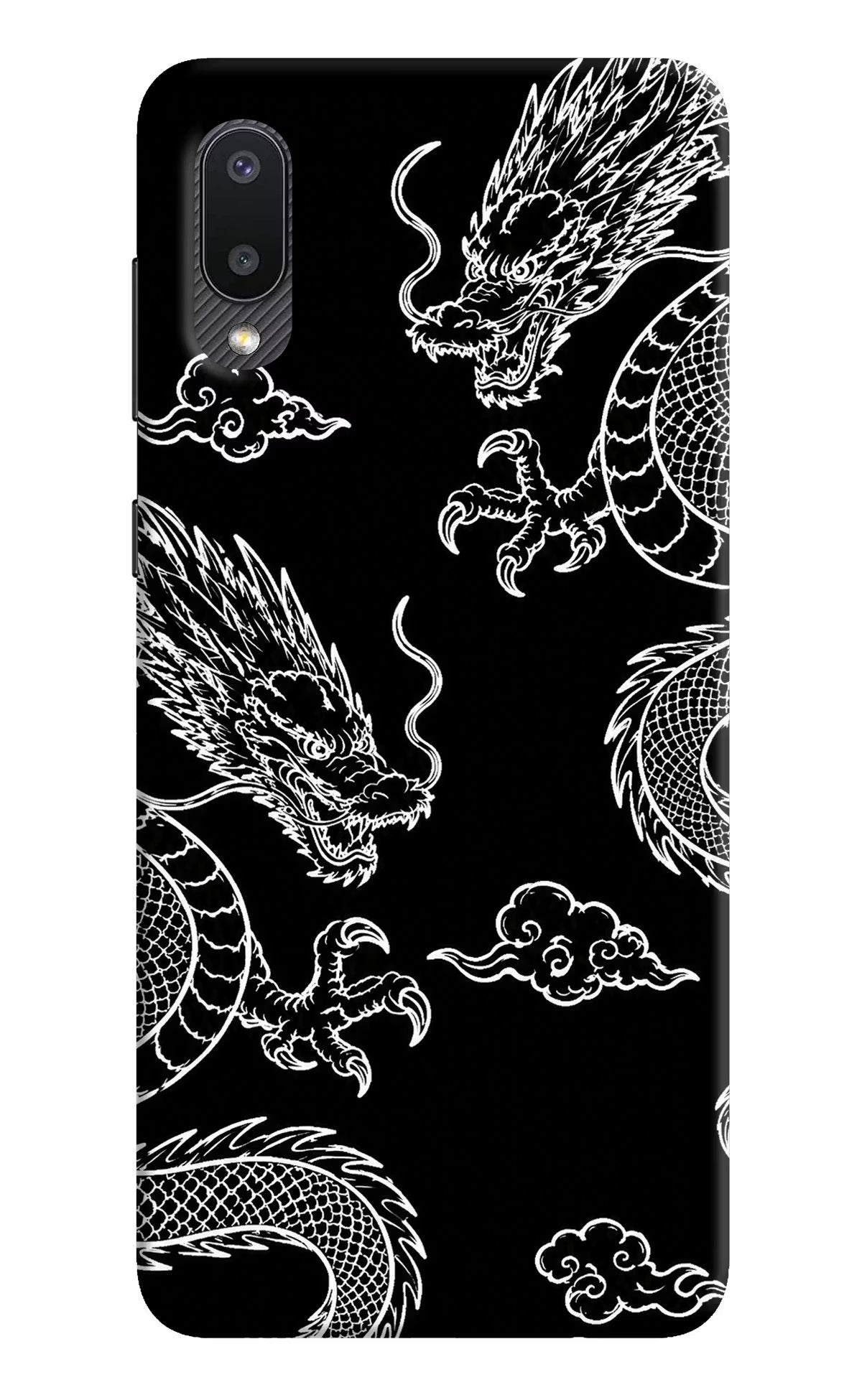 Twin Dragons Samsung M02 Back Cover - Twin Dragons Samsung M02 Hard Case Back Cover by Casekaro Twin Dragons Samsung M02 Hard Case Back Cover by Casekaro