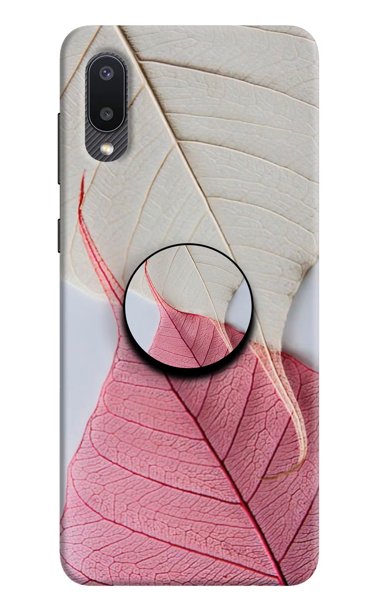 White Pink Leaf Samsung M02 Pop Case - White Pink Leaf Samsung M02 Pop Case by Casekaro White Pink Leaf Samsung M02 Pop Case by Casekaro