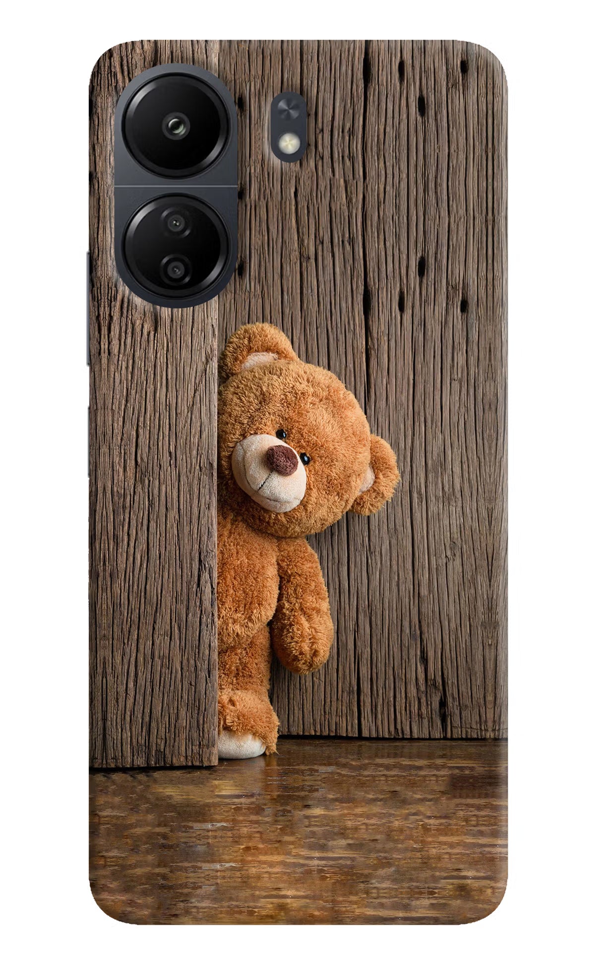 Teddy Wooden Poco C65 Back Cover - Teddy Wooden Poco C65 Hard Case Back Cover by Casekaro Teddy Wooden Poco C65 Hard Case Back Cover by Casekaro
