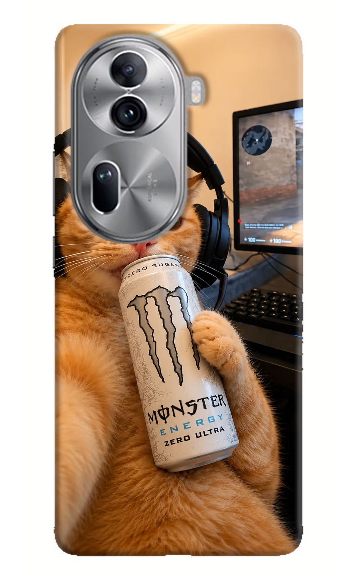 Gamer Cat Energy Oppo Reno11 Pro 5G Back Cover - Gamer Cat Energy Oppo Reno11 Pro 5G Back Cover Gamer Cat Energy Oppo Reno11 Pro 5G Back Cover