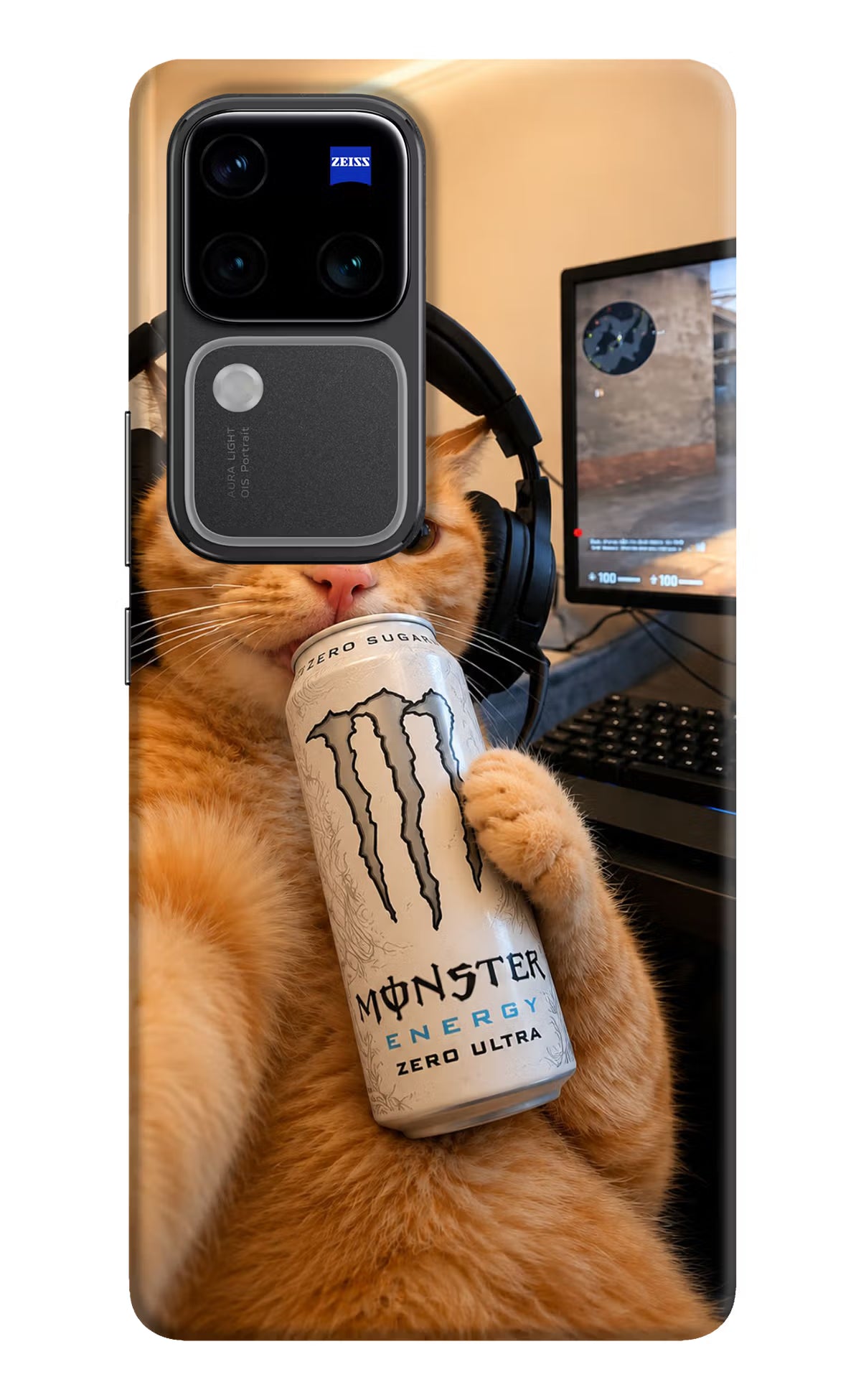Gamer Cat Energy Vivo V30 Pro 5G Back Cover - Gamer Cat Energy Vivo V30 Pro 5G Back Cover Gamer Cat Energy Vivo V30 Pro 5G Back Cover
