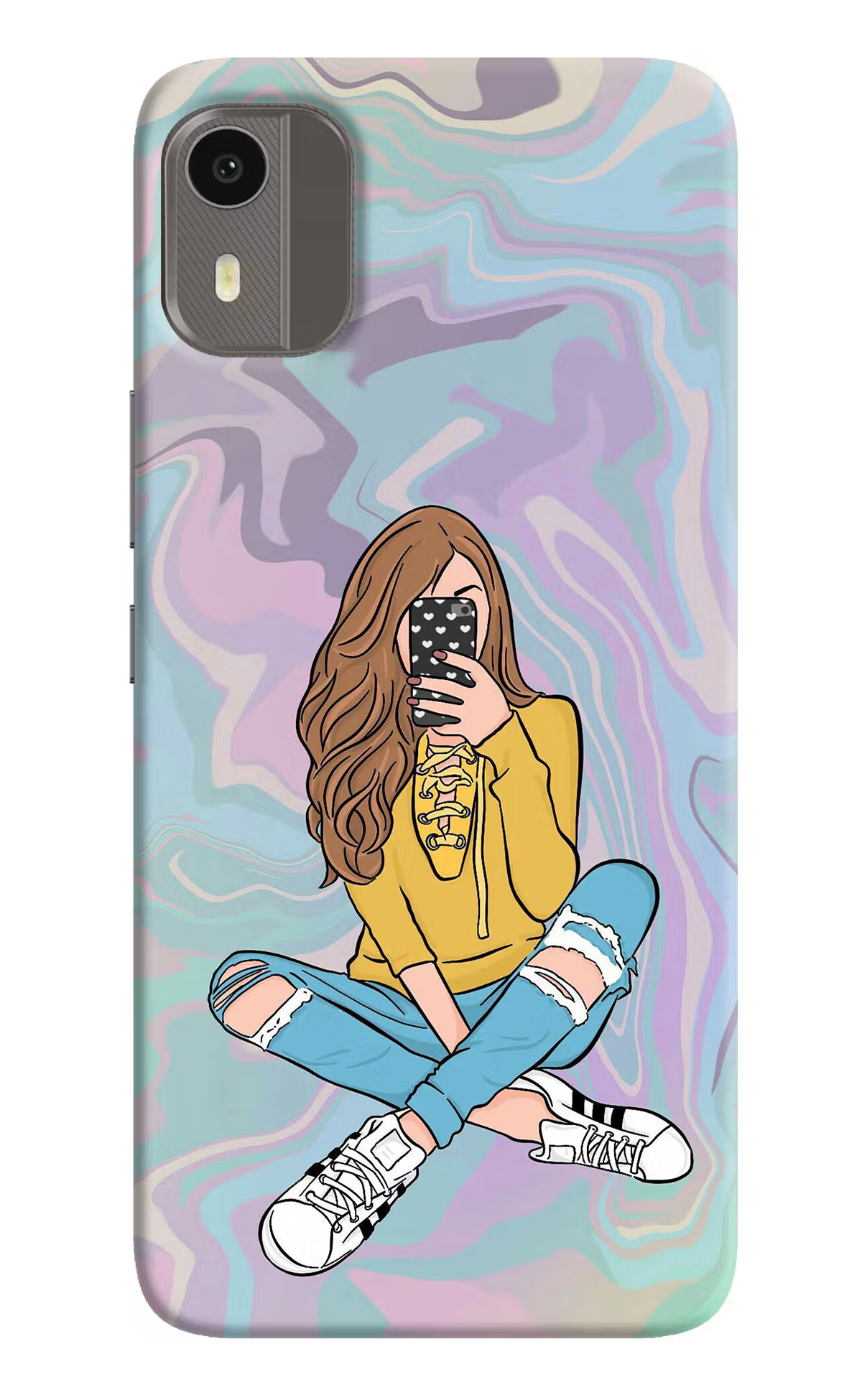 Selfie Girl Nokia C12/C12 Pro Back Cover - Selfie Girl Nokia C12/C12 Pro Hard Case Back Cover by Casekaro Selfie Girl Nokia C12/C12 Pro Hard Case Back Cover by Casekaro