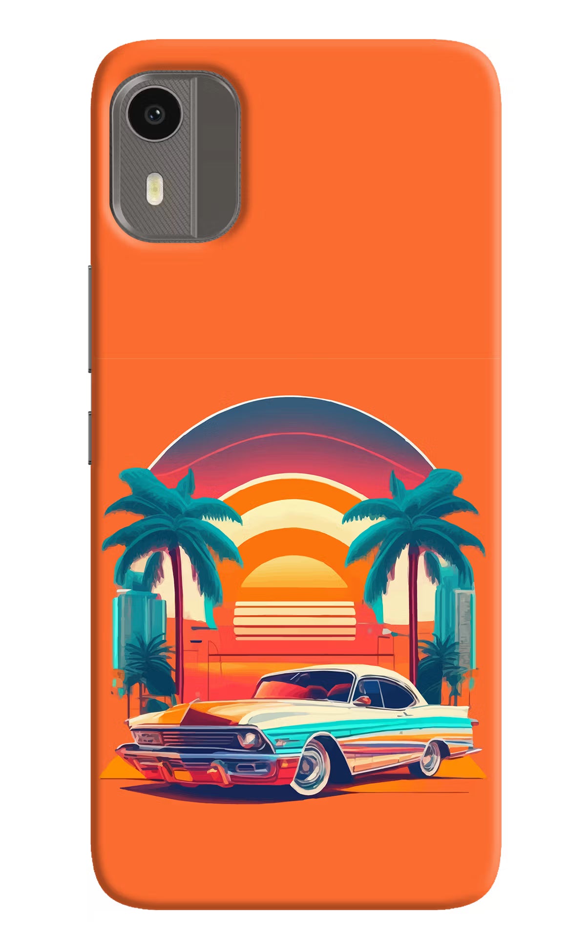 Palm Drive 80s Nokia C12/C12 Pro Back Cover - Palm Drive 80s Nokia C12/C12 Pro Hard Case Back Cover by Casekaro Palm Drive 80s Nokia C12/C12 Pro Hard Case Back Cover by Casekaro