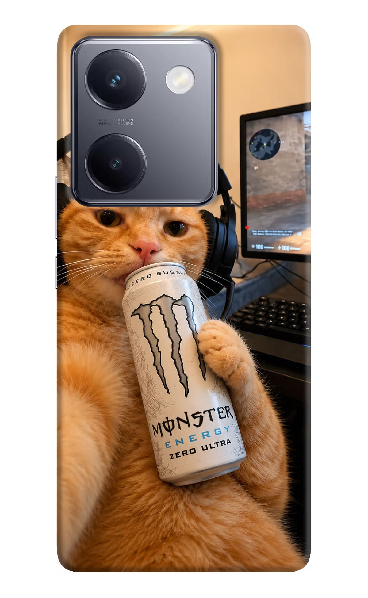 Gamer Cat Energy Vivo Y200 Pro Back Cover - Gamer Cat Energy Vivo Y200 Pro Back Cover Gamer Cat Energy Vivo Y200 Pro Back Cover