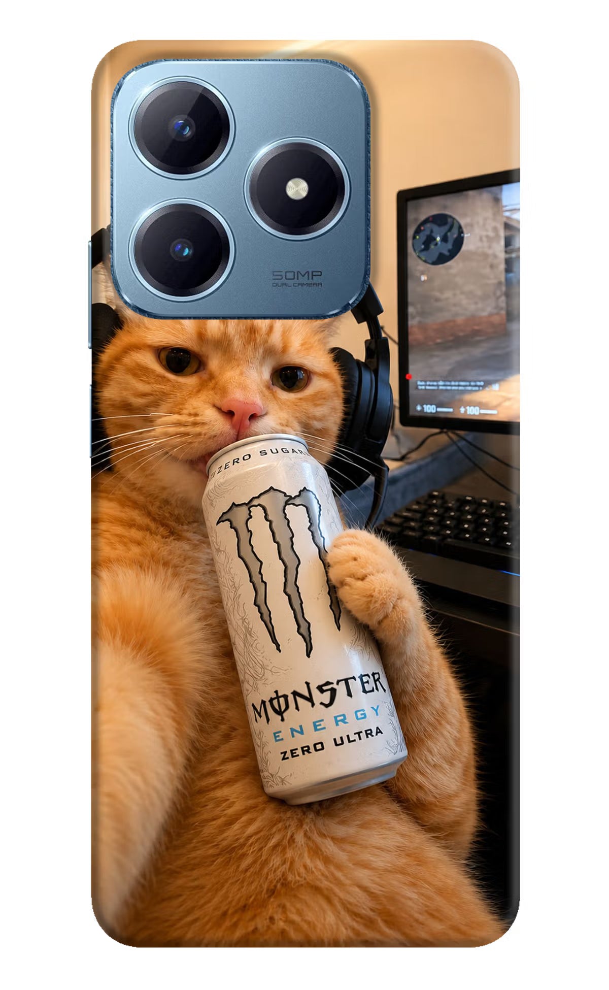 Gamer Cat Energy Realme Narzo N63 Back Cover - Gamer Cat Energy Realme Narzo N63 Back Cover Gamer Cat Energy Realme Narzo N63 Back Cover