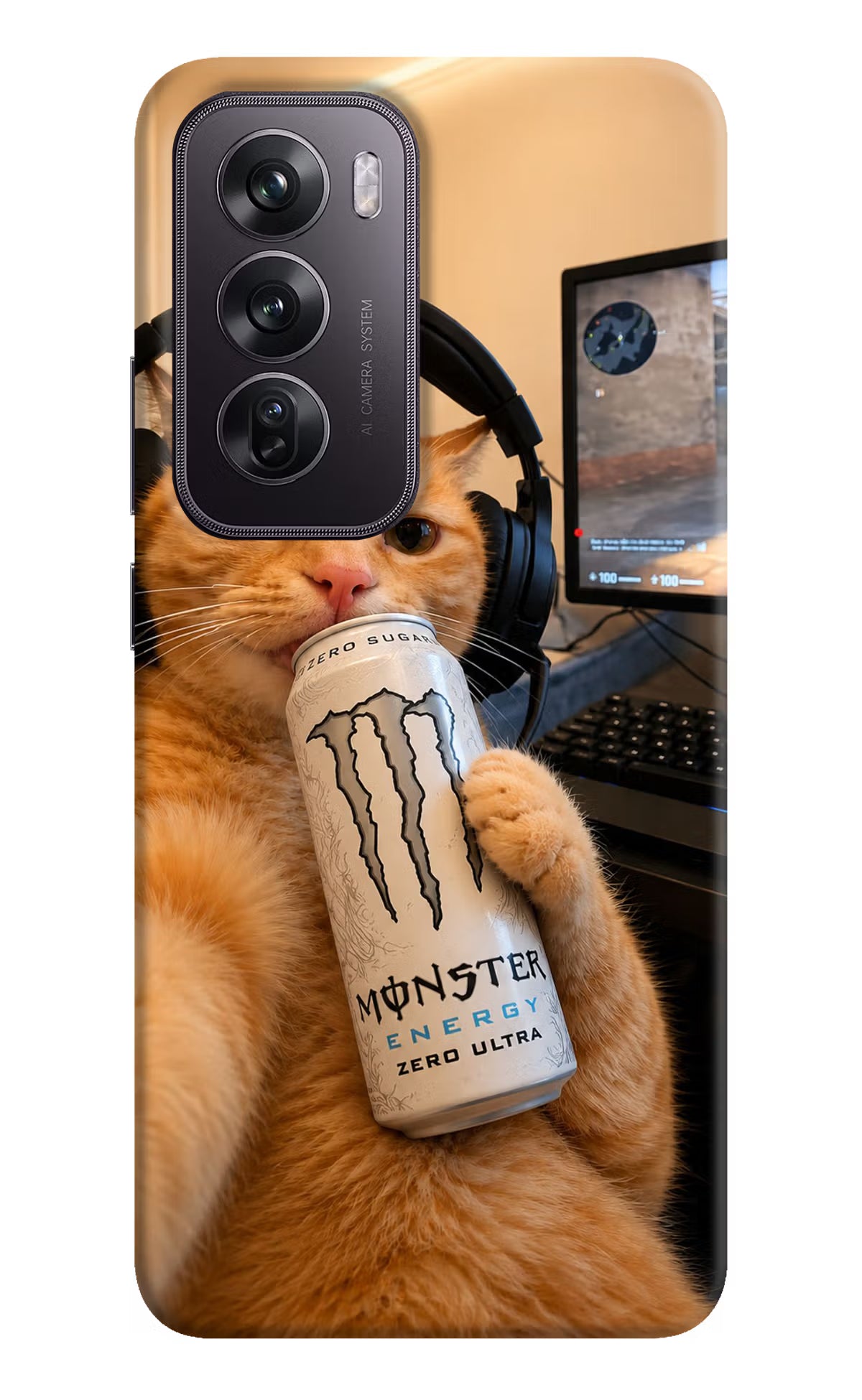 Gamer Cat Energy Oppo Reno12 Pro 5G Back Cover - Gamer Cat Energy Oppo Reno12 Pro 5G Back Cover Gamer Cat Energy Oppo Reno12 Pro 5G Back Cover