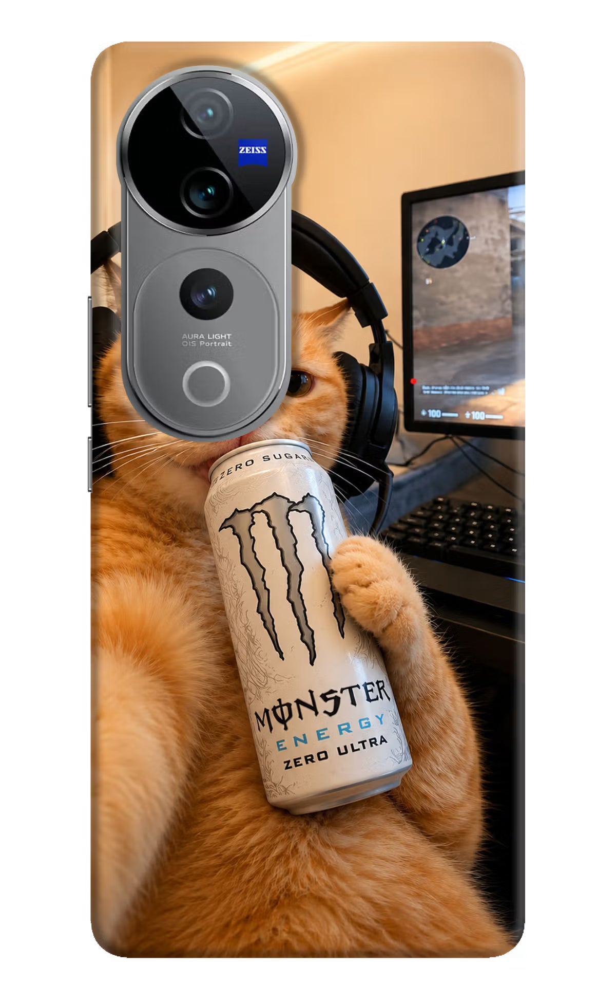 Gamer Cat Energy Vivo V40 Pro 5G Back Cover - Gamer Cat Energy Vivo V40 Pro 5G Back Cover Gamer Cat Energy Vivo V40 Pro 5G Back Cover