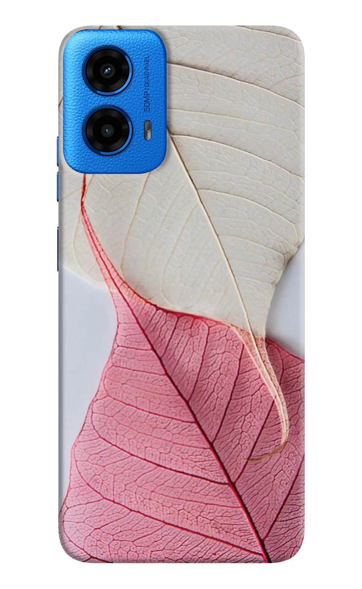 White Pink Leaf Moto G45 Hard Case Back Cover by Casekaro