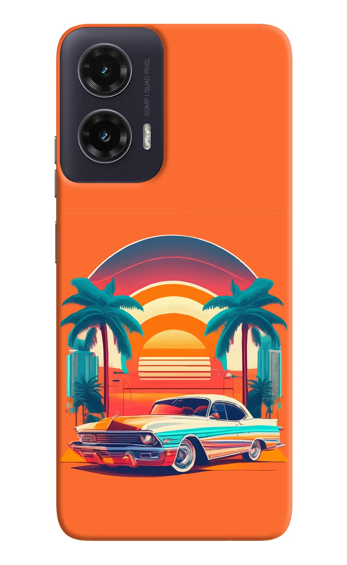 Palm Drive 80s Moto G35 5G Back Cover - Palm Drive 80s Moto G35 5G Hard Case Back Cover by Casekaro Palm Drive 80s Moto G35 5G Hard Case Back Cover by Casekaro
