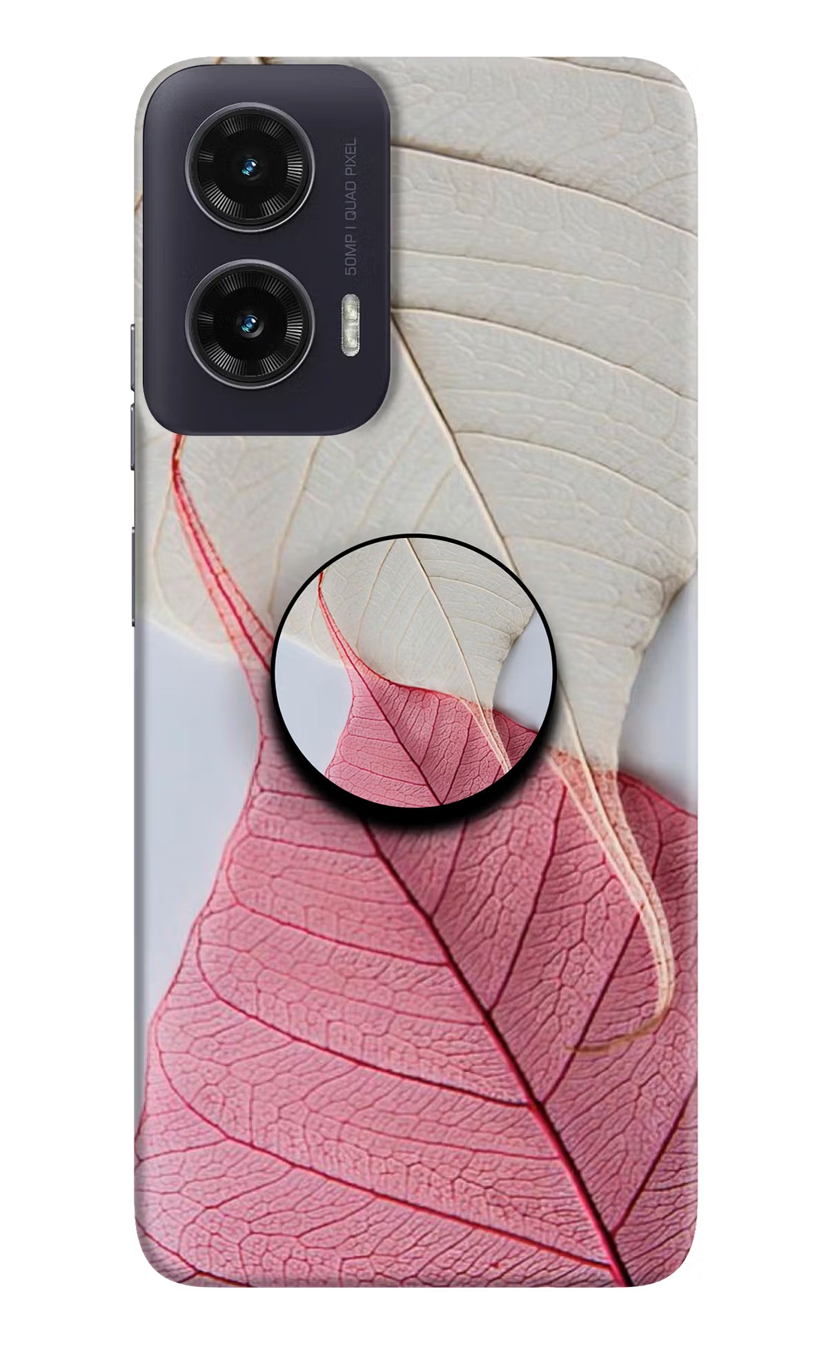White Pink Leaf Moto G35 5G Pop Case - White Pink Leaf Moto G35 5G Pop Case by Casekaro White Pink Leaf Moto G35 5G Pop Case by Casekaro