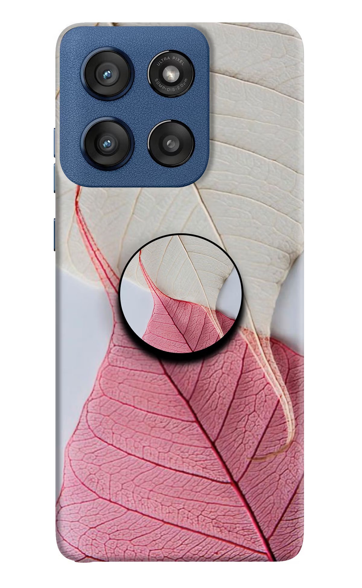 White Pink Leaf Moto Edge 60 Stylus Pop Case by Casekaro