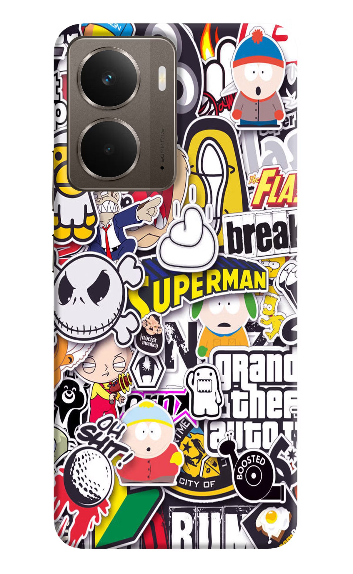 Sticker Bomb Realme P3 Back Cover - Sticker Bomb Realme P3 Hard Case Back Cover by Casekaro Sticker Bomb Realme P3 Hard Case Back Cover by Casekaro