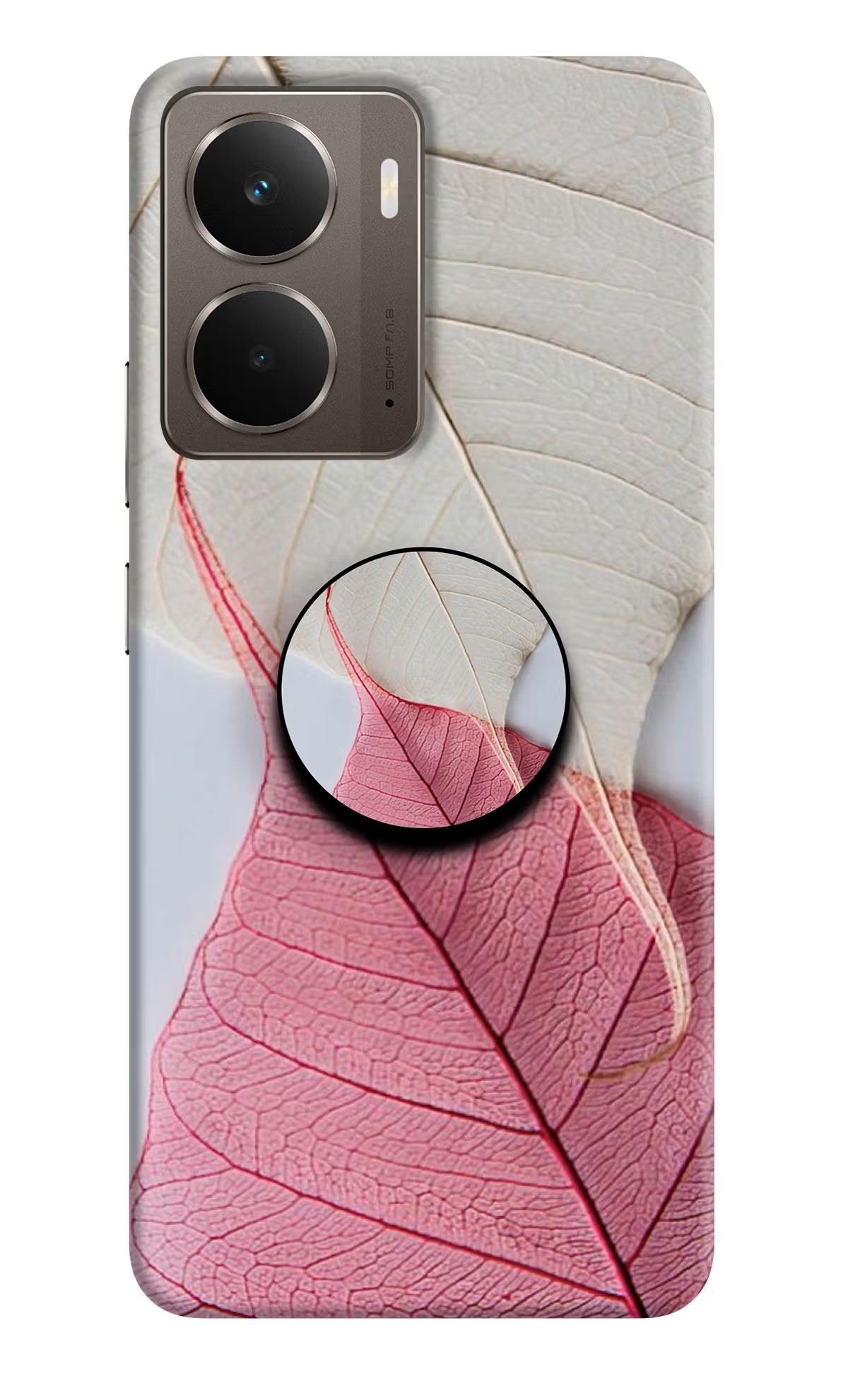 White Pink Leaf Realme P3 Pop Case - White Pink Leaf Realme P3 Pop Case by Casekaro White Pink Leaf Realme P3 Pop Case by Casekaro