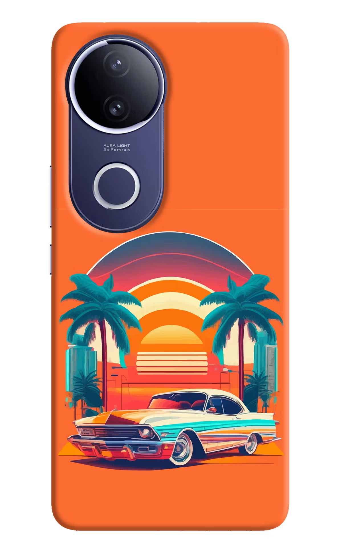 Palm Drive 80s Vivo V50e 5G Back Cover - Palm Drive 80s Vivo V50e 5G Hard Case Back Cover by Casekaro Palm Drive 80s Vivo V50e 5G Hard Case Back Cover by Casekaro
