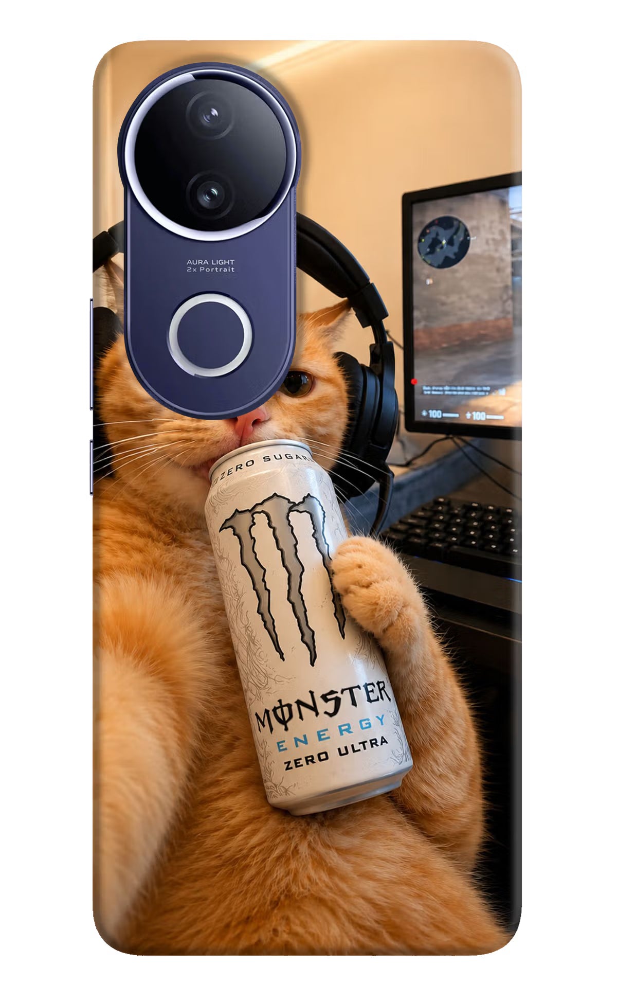 Gamer Cat Energy Vivo V50e 5G Back Cover - Gamer Cat Energy Vivo V50e 5G Back Cover Gamer Cat Energy Vivo V50e 5G Back Cover