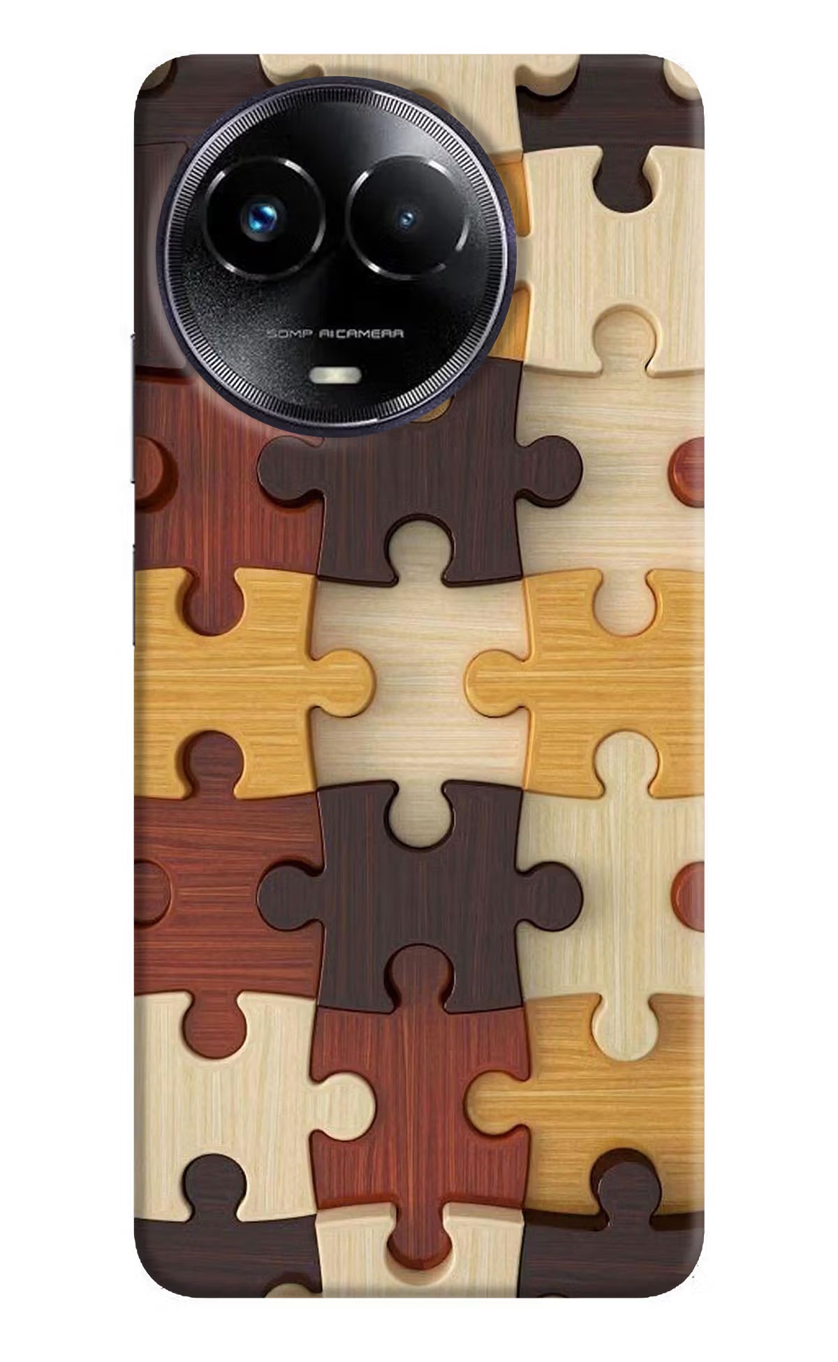 Wooden Puzzle Realme Narzo 60x Back Cover - Wooden Puzzle Realme Narzo 60x Hard Case Back Cover by Casekaro Wooden Puzzle Realme Narzo 60x Hard Case Back Cover by Casekaro