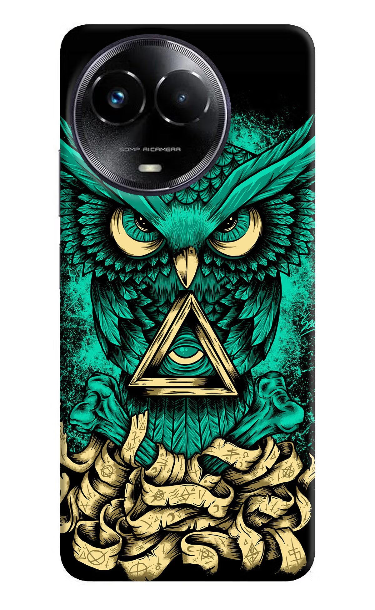 Green Owl Realme Narzo 60x Back Cover - Green Owl Realme Narzo 60x Hard Case Back Cover by Casekaro Green Owl Realme Narzo 60x Hard Case Back Cover by Casekaro