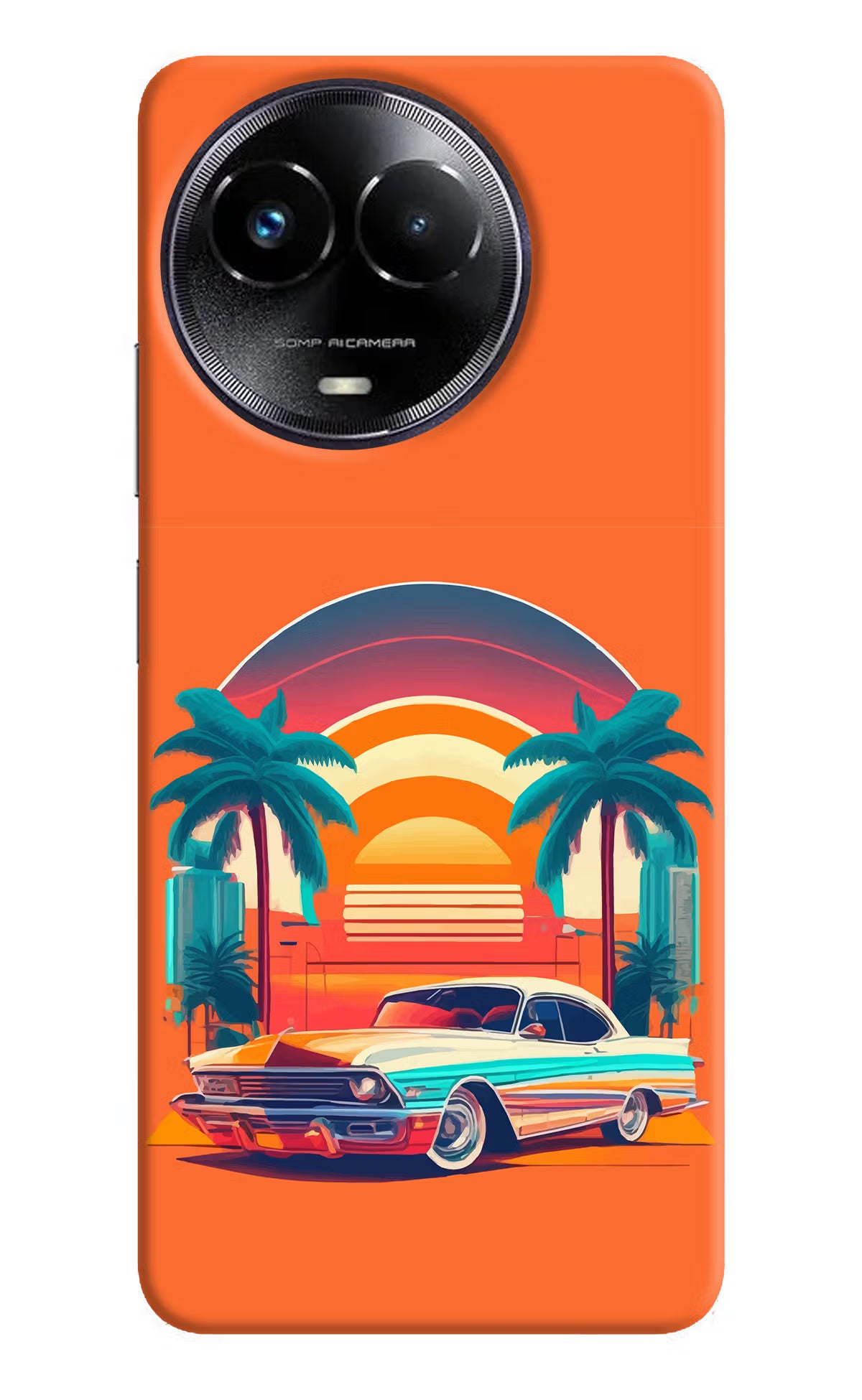 Palm Drive 80s Realme Narzo 60x Back Cover - Palm Drive 80s Realme Narzo 60x Hard Case Back Cover by Casekaro Palm Drive 80s Realme Narzo 60x Hard Case Back Cover by Casekaro