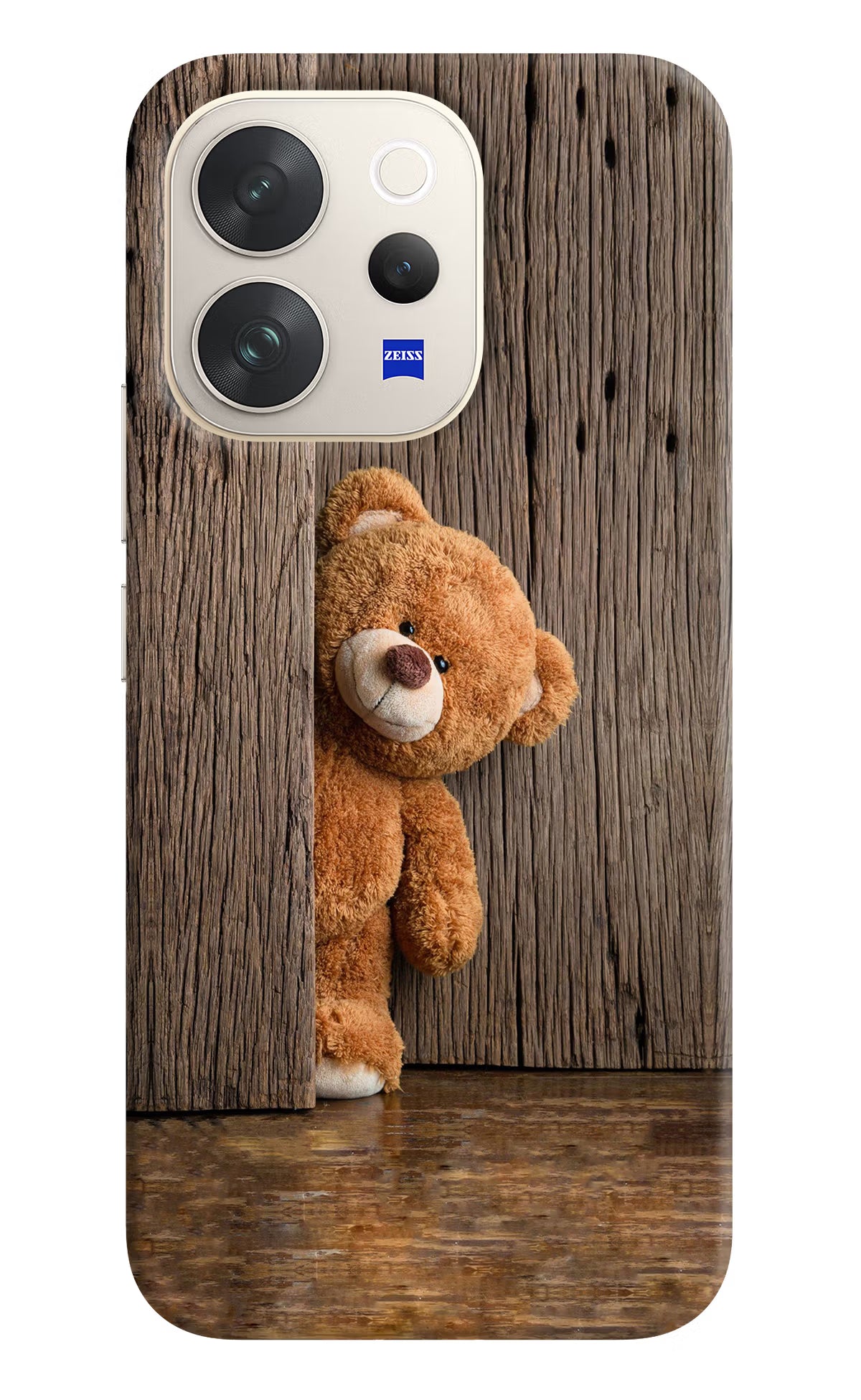 Teddy Wooden Vivo V70 5G Back Cover - Teddy Wooden Vivo V70 5G Hard Case Back Cover by Casekaro Teddy Wooden Vivo V70 5G Hard Case Back Cover by Casekaro