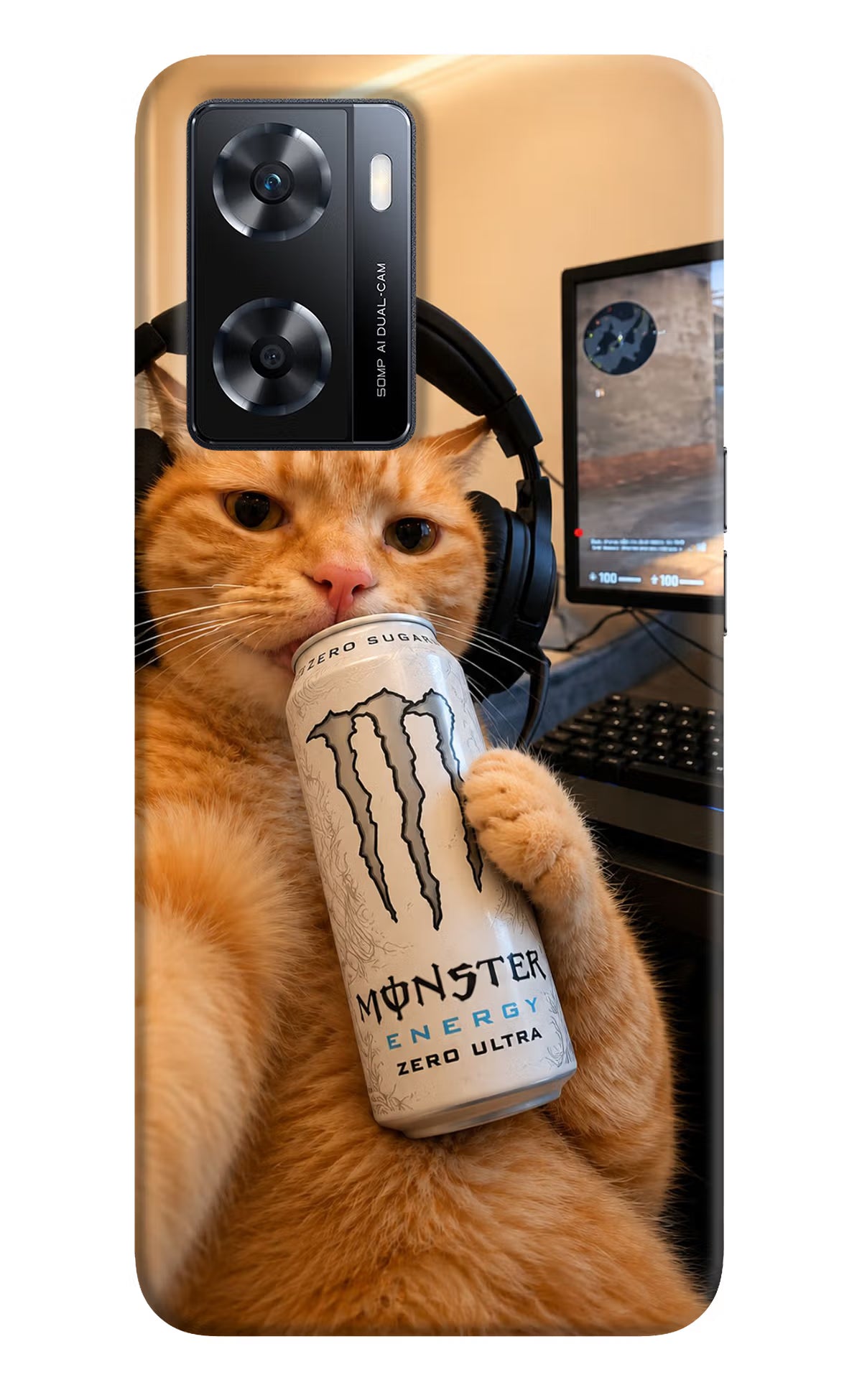 Gamer Cat Energy OPPO A77s Back Cover - Gamer Cat Energy OPPO A77s Hard Case Back Cover by Casekaro Gamer Cat Energy OPPO A77s Hard Case Back Cover by Casekaro
