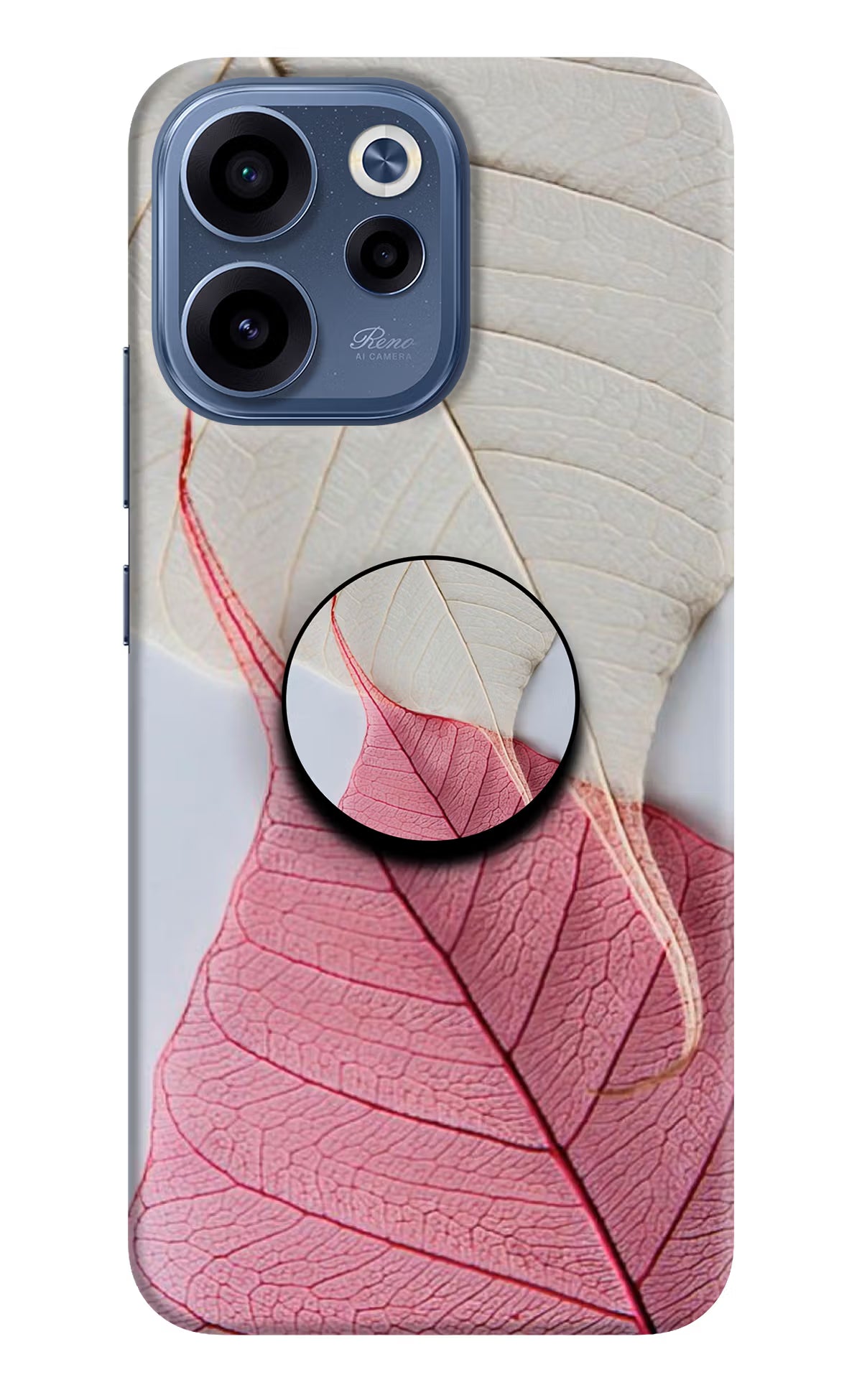 White Pink Leaf Oppo Reno15c 5G Pop Case - White Pink Leaf Oppo Reno15c 5G Pop Case White Pink Leaf Oppo Reno15c 5G Pop Case