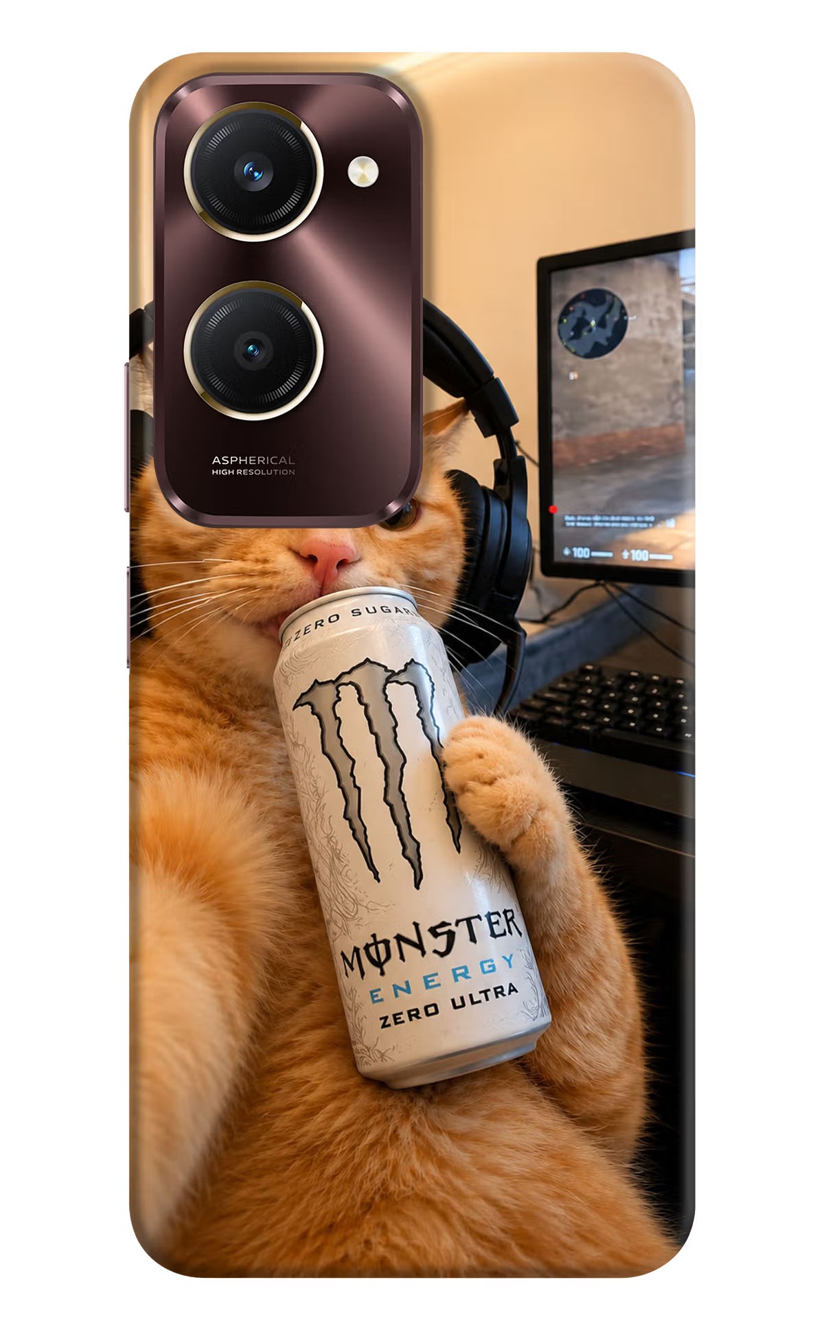 Gamer Cat Energy Vivo Y28e 5G Back Cover - Gamer Cat Energy Vivo Y28e 5G Back Cover Gamer Cat Energy Vivo Y28e 5G Back Cover