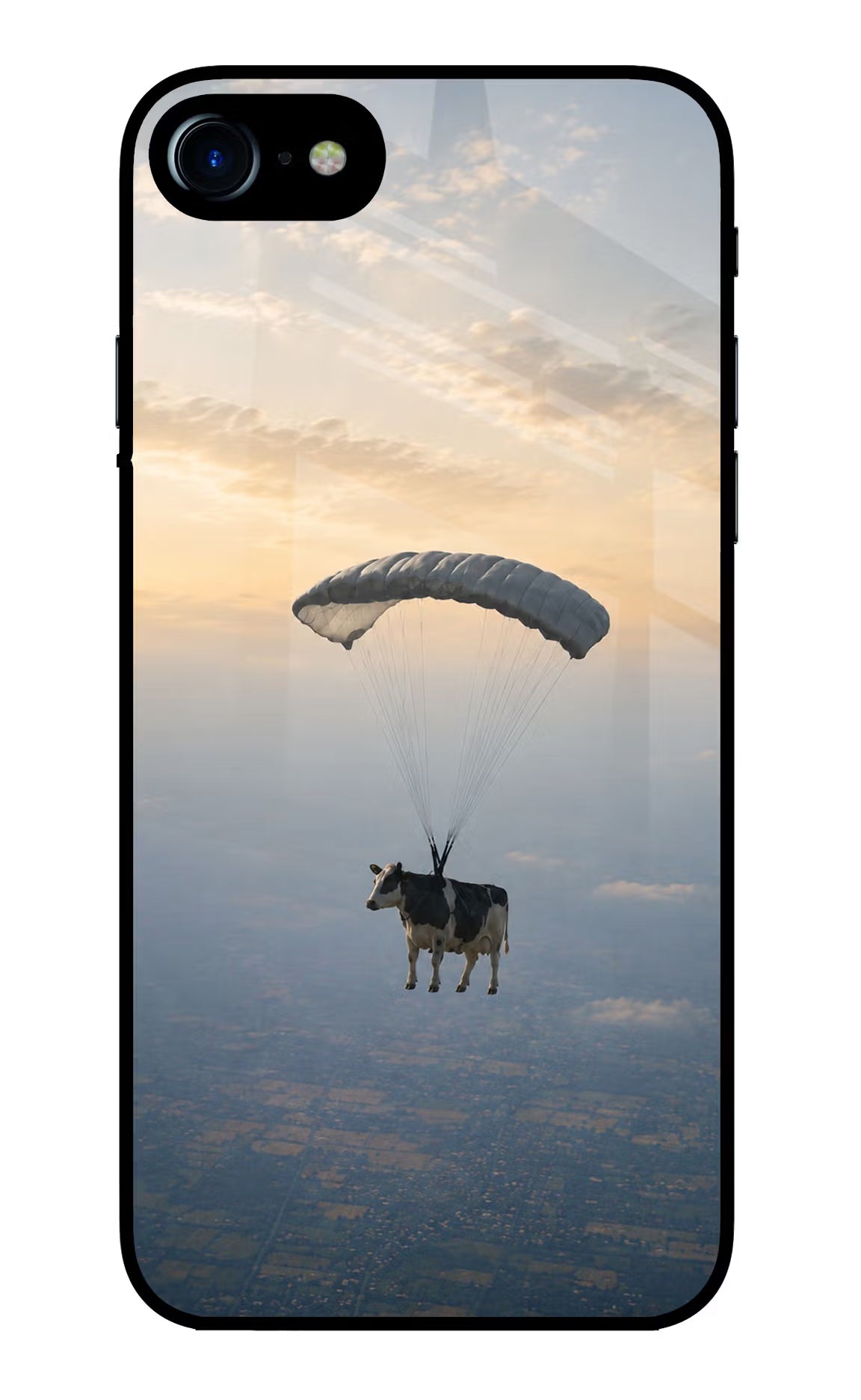 Skydiving Cow iPhone 8 Glass Case - Skydiving Cow iPhone 8 Glass Case Skydiving Cow iPhone 8 Glass Case