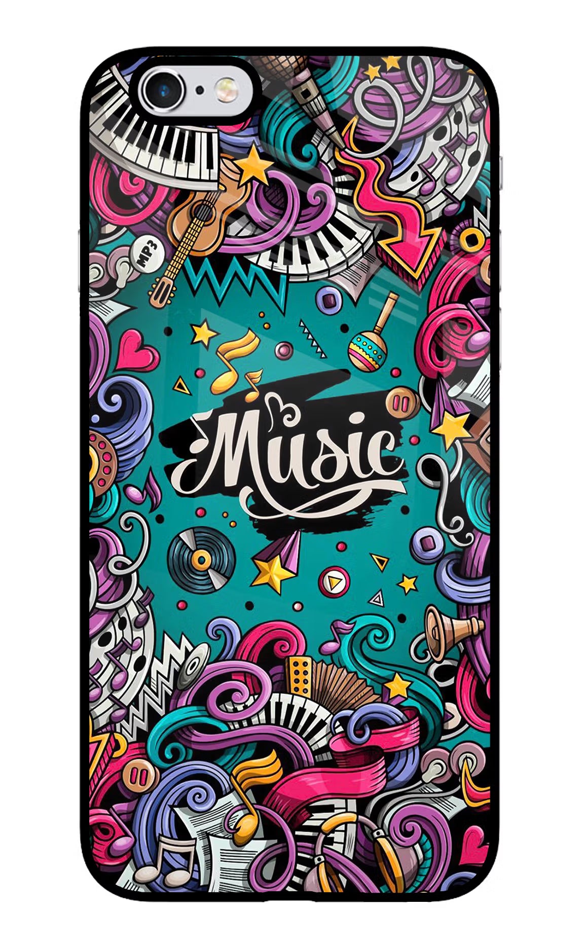 Music Graffiti iPhone 6 Plus/6s Plus Back Cover - Music Graffiti iPhone 6 Plus/6s Plus Glass Case Back Cover by Casekaro Music Graffiti iPhone 6 Plus/6s Plus Glass Case Back Cover by Casekaro