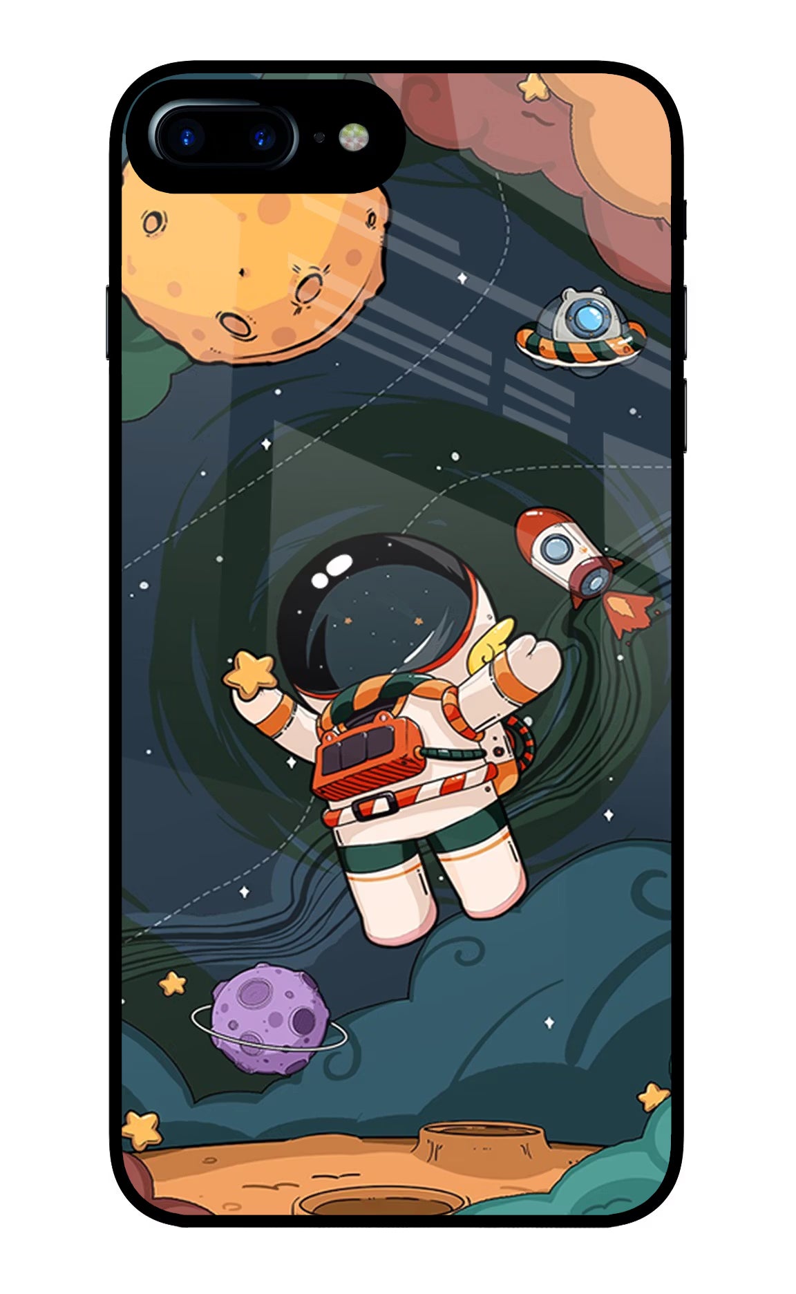 Cartoon Astronaut iPhone 7 Plus Glass Case - Cartoon Astronaut iPhone 7 Plus Glass Case Cartoon Astronaut iPhone 7 Plus Glass Case