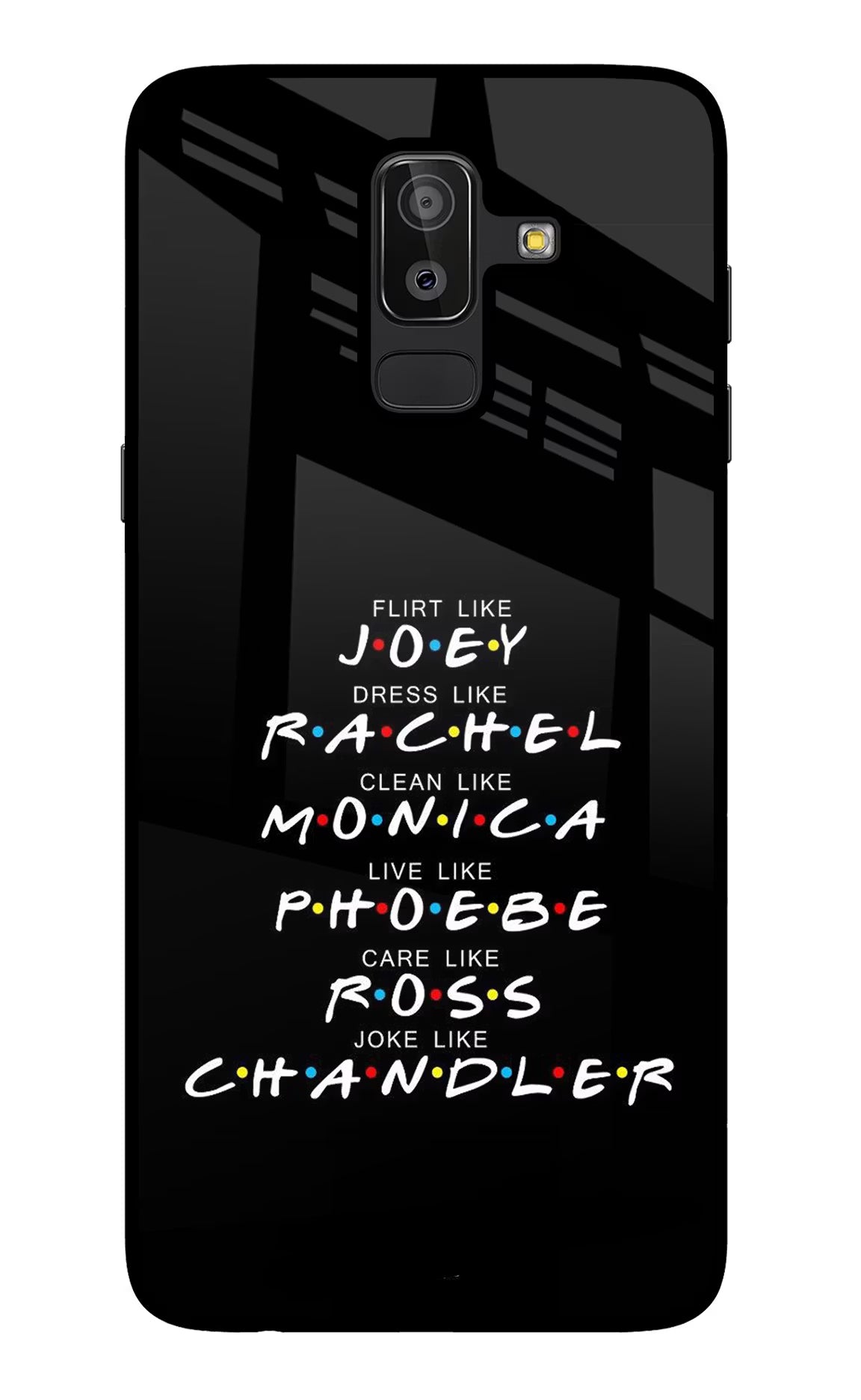 FRIENDS Character Samsung J8 Back Cover - FRIENDS Character Samsung J8 Glass Case Back Cover by Casekaro FRIENDS Character Samsung J8 Glass Case Back Cover by Casekaro