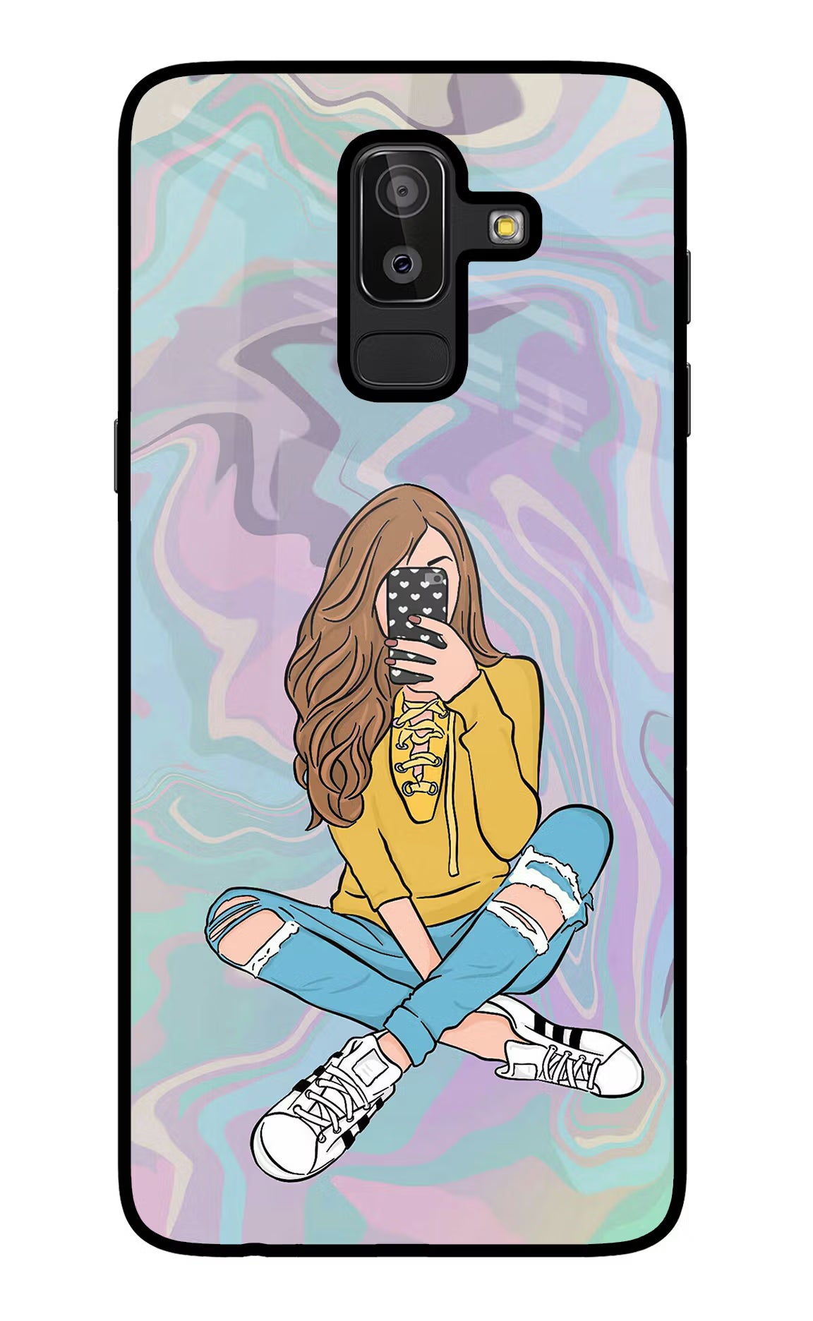 Selfie Girl Samsung J8 Back Cover - Selfie Girl Samsung J8 Glass Case Back Cover by Casekaro Selfie Girl Samsung J8 Glass Case Back Cover by Casekaro