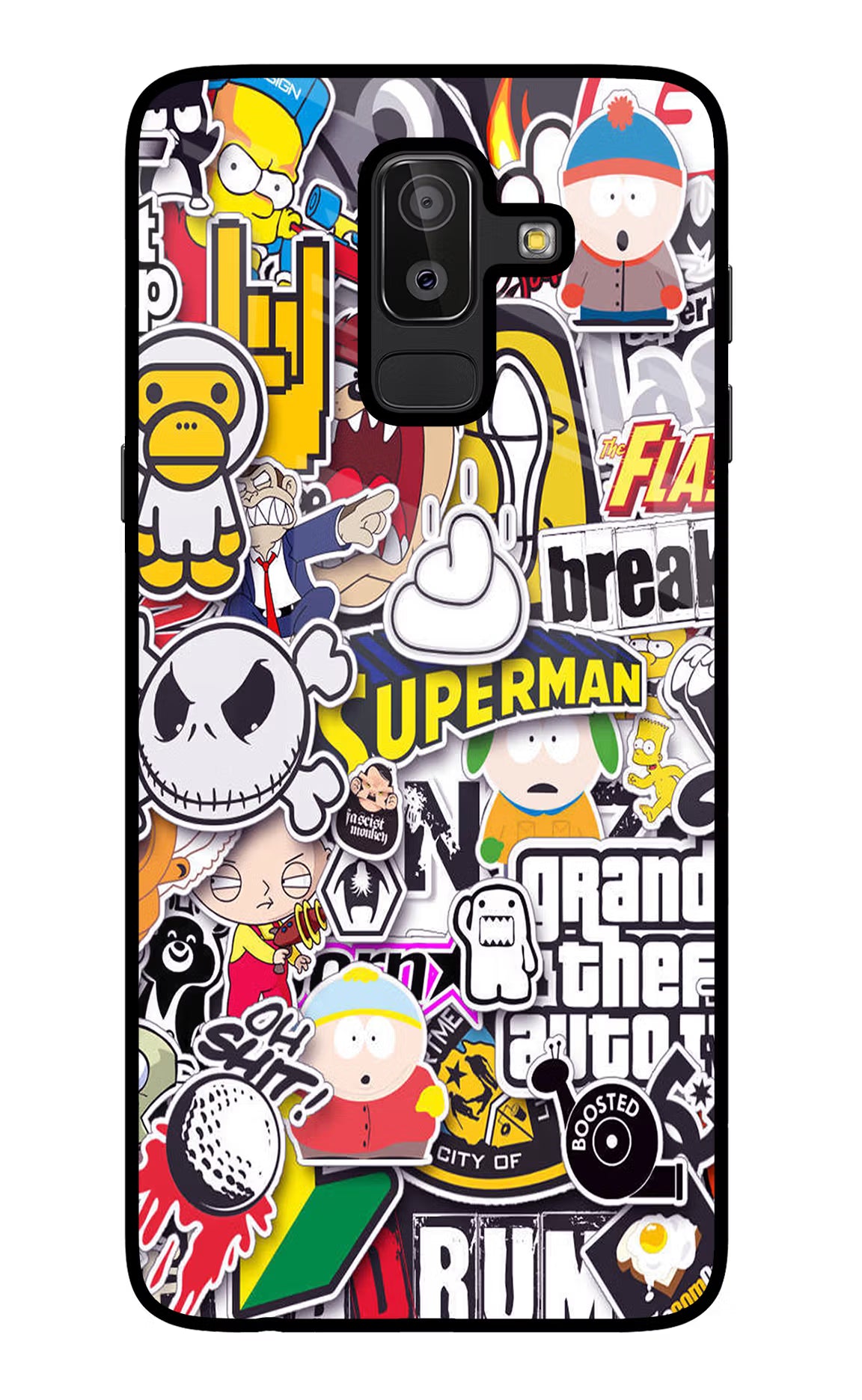 Sticker Bomb Samsung J8 Back Cover - Sticker Bomb Samsung J8 Glass Case Back Cover by Casekaro Sticker Bomb Samsung J8 Glass Case Back Cover by Casekaro
