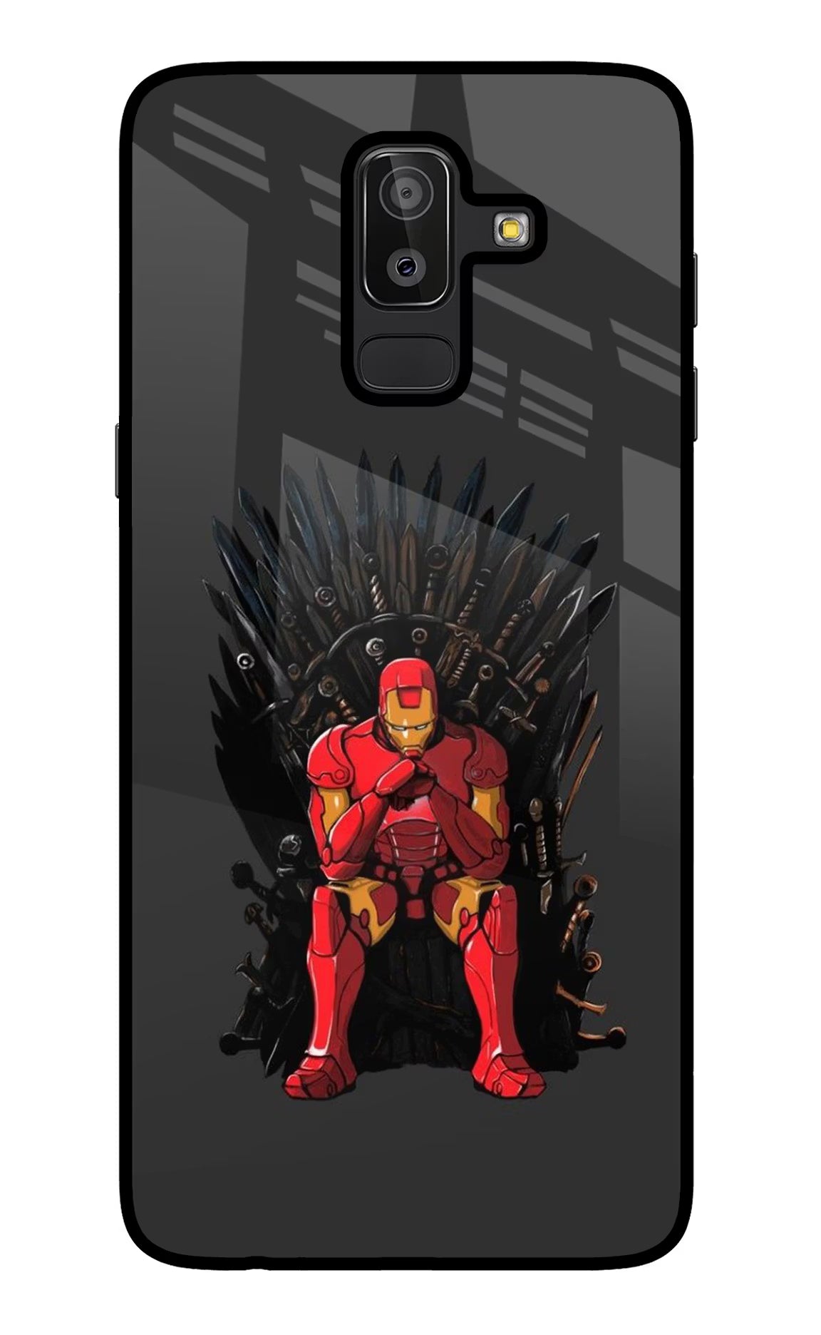 Ironman Throne Samsung J8 Back Cover - Ironman Throne Samsung J8 Glass Case Back Cover by Casekaro Ironman Throne Samsung J8 Glass Case Back Cover by Casekaro